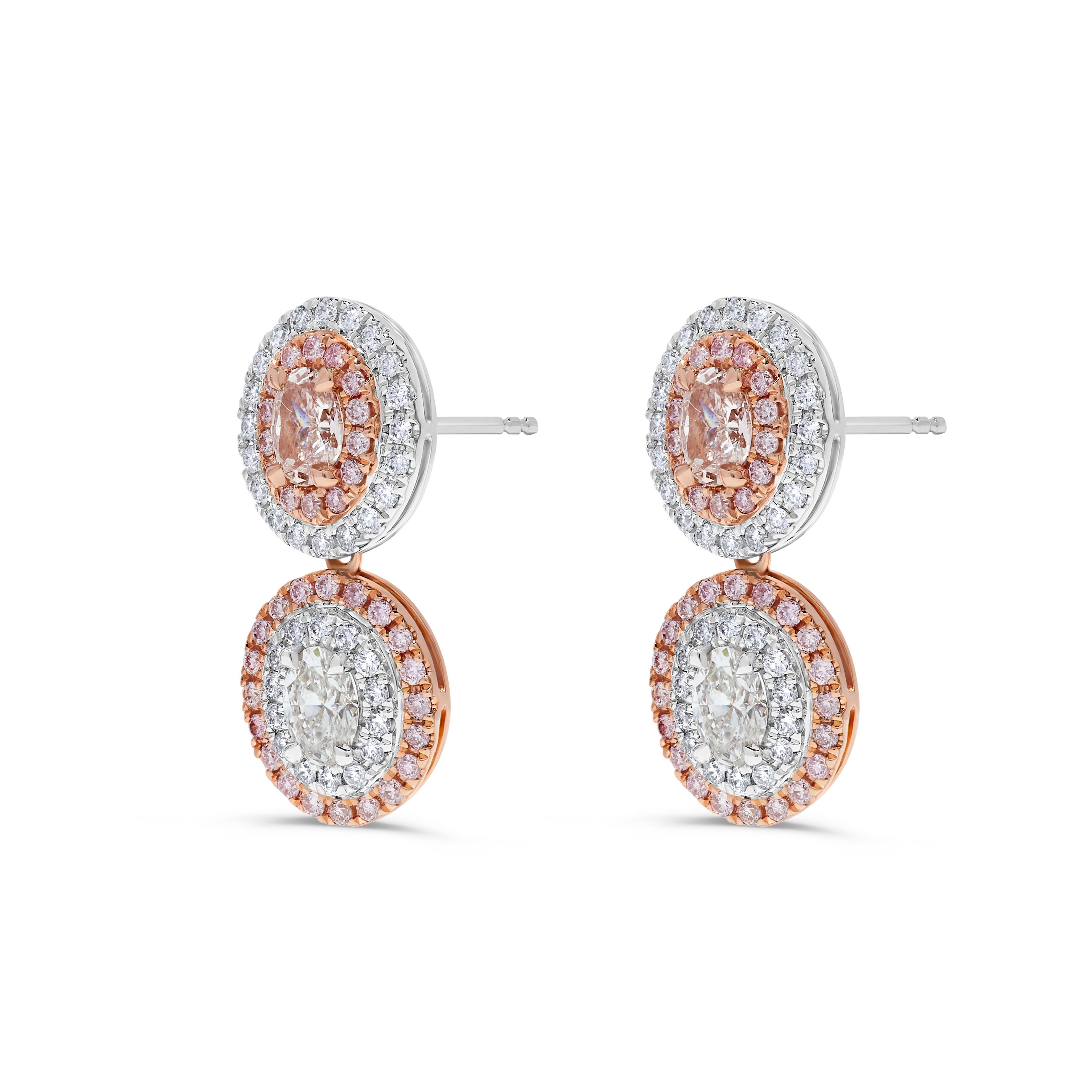 GIA Pink Oval Diamond and White Diamond Drop Earrings JEP067GH