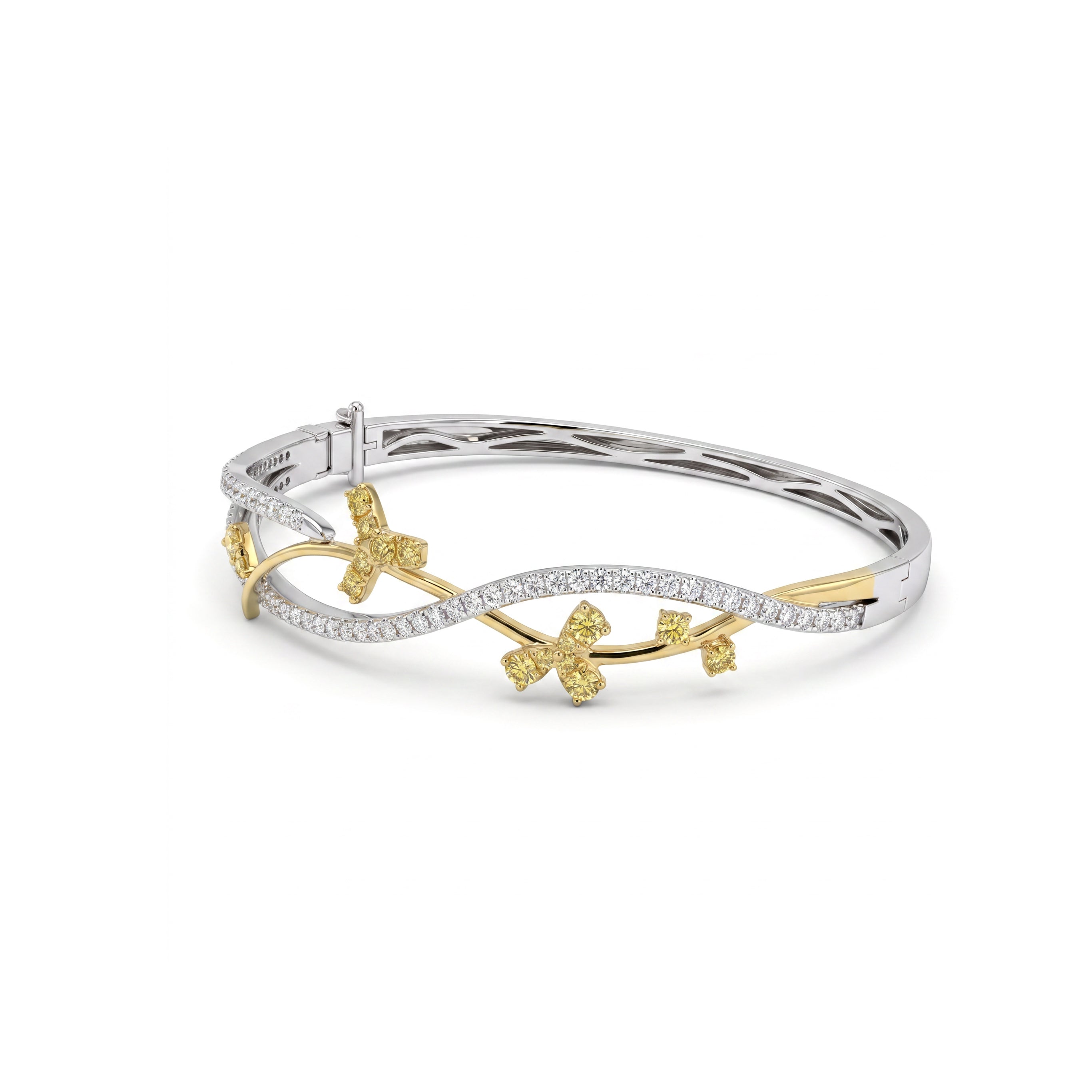 Natural Yellow Diamond Floral Vine Bangle