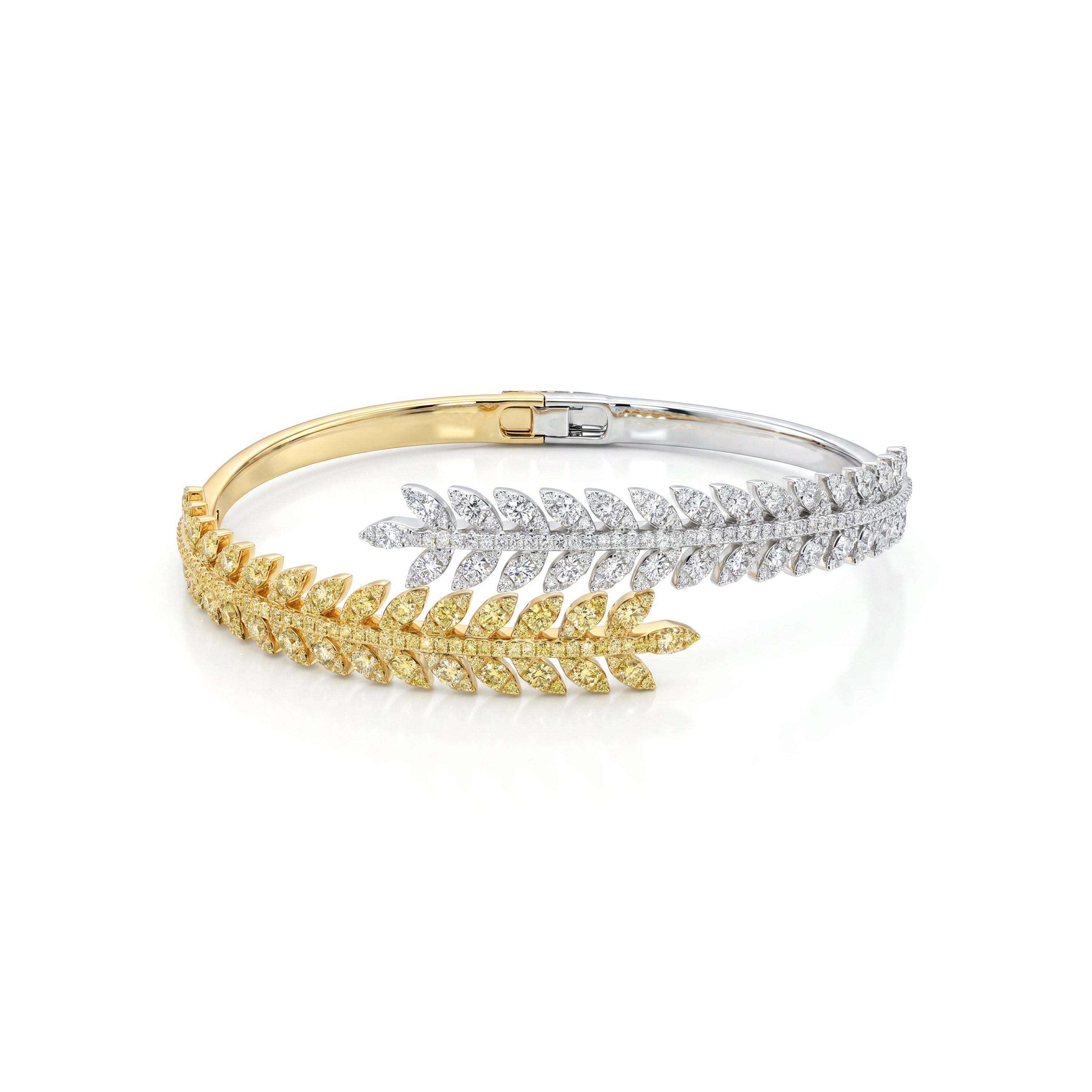 Natural Pavé Yellow & White Diamond Leaf Bracelet