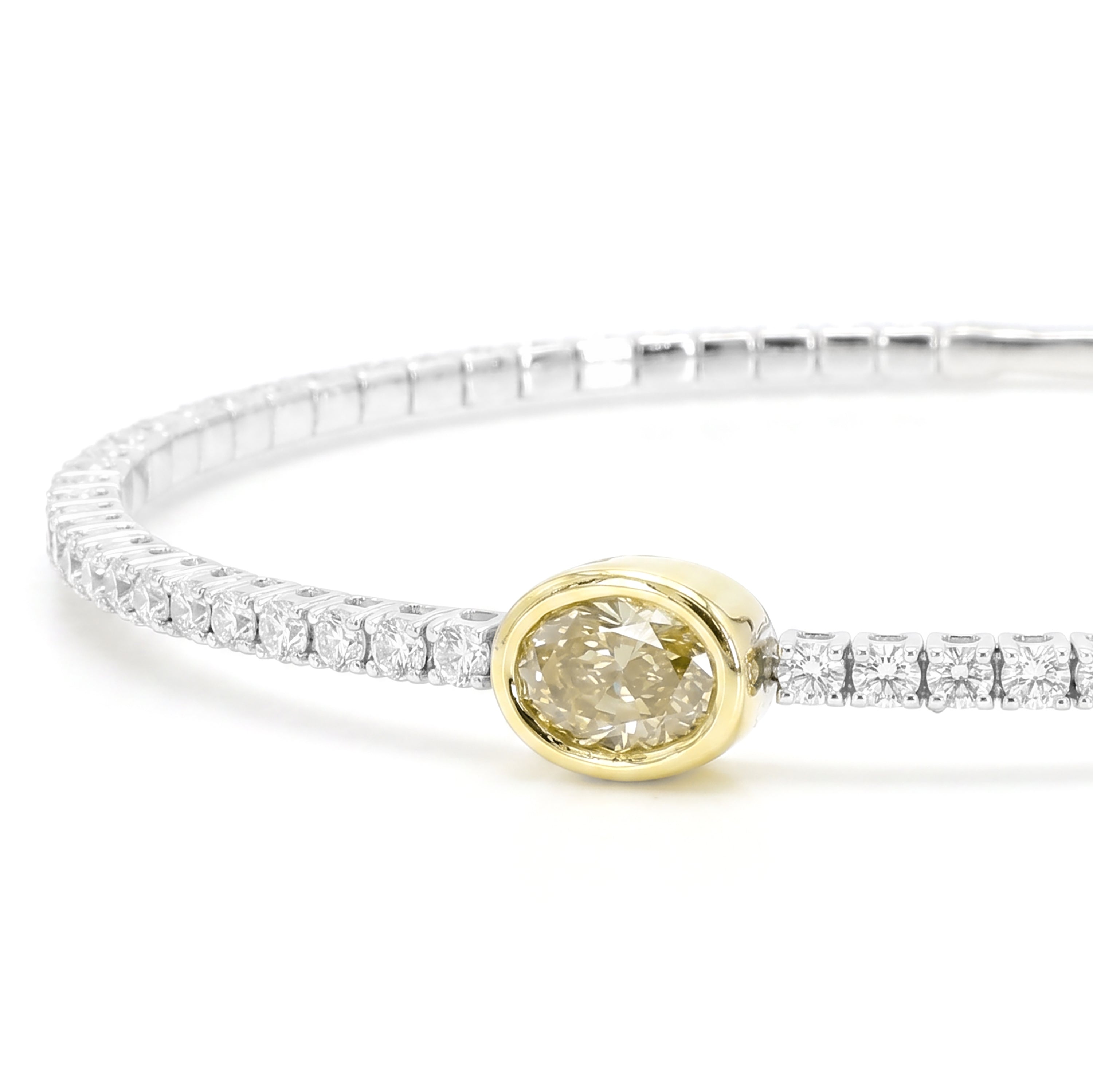 Natural Yellow Oval Diamond Bezel Bangle | GIA Certified