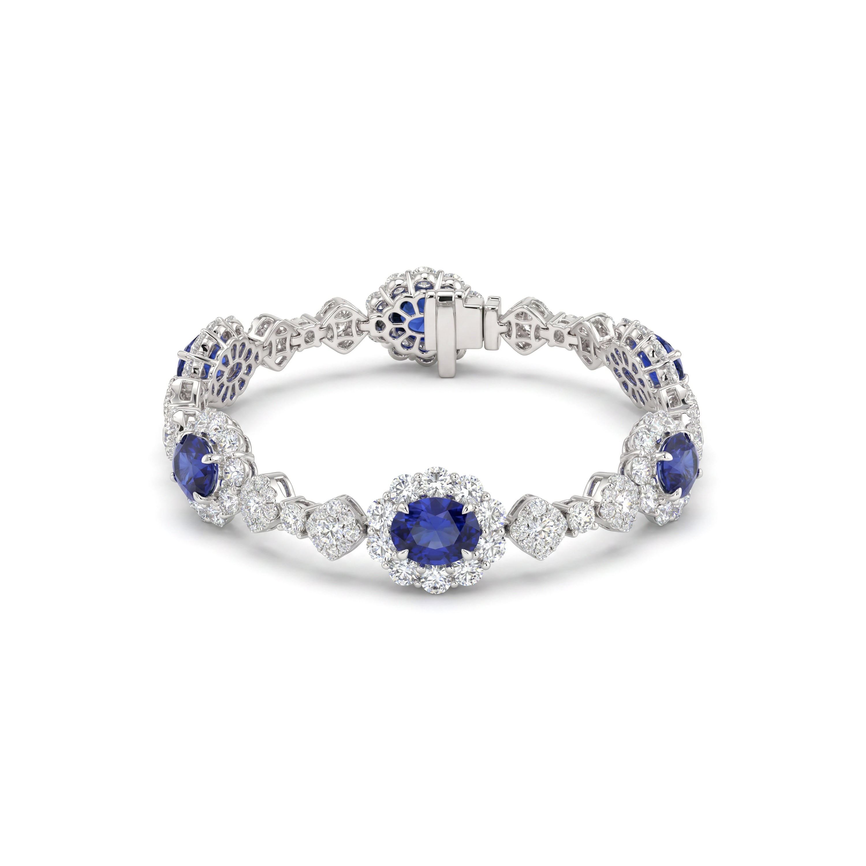 Natural Blue Oval Sapphire & Diamond Bracelet | GIA Certified