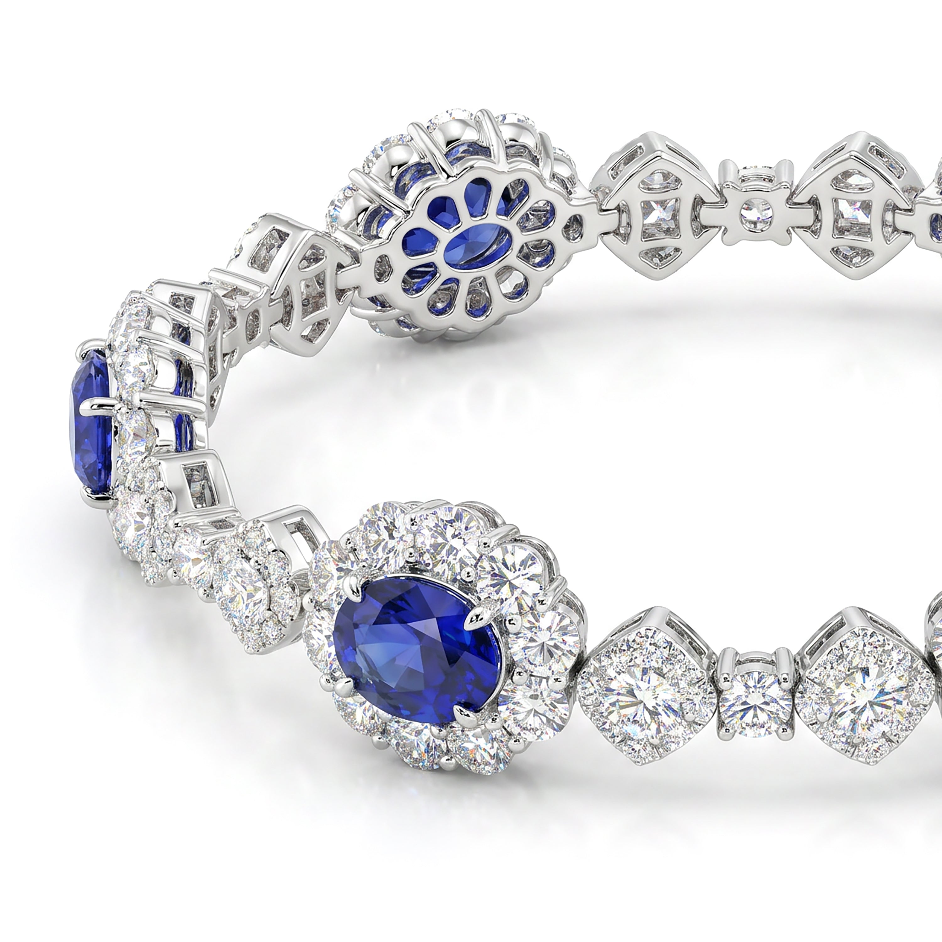 Natural Blue Oval Sapphire & Diamond Bracelet | GIA Certified