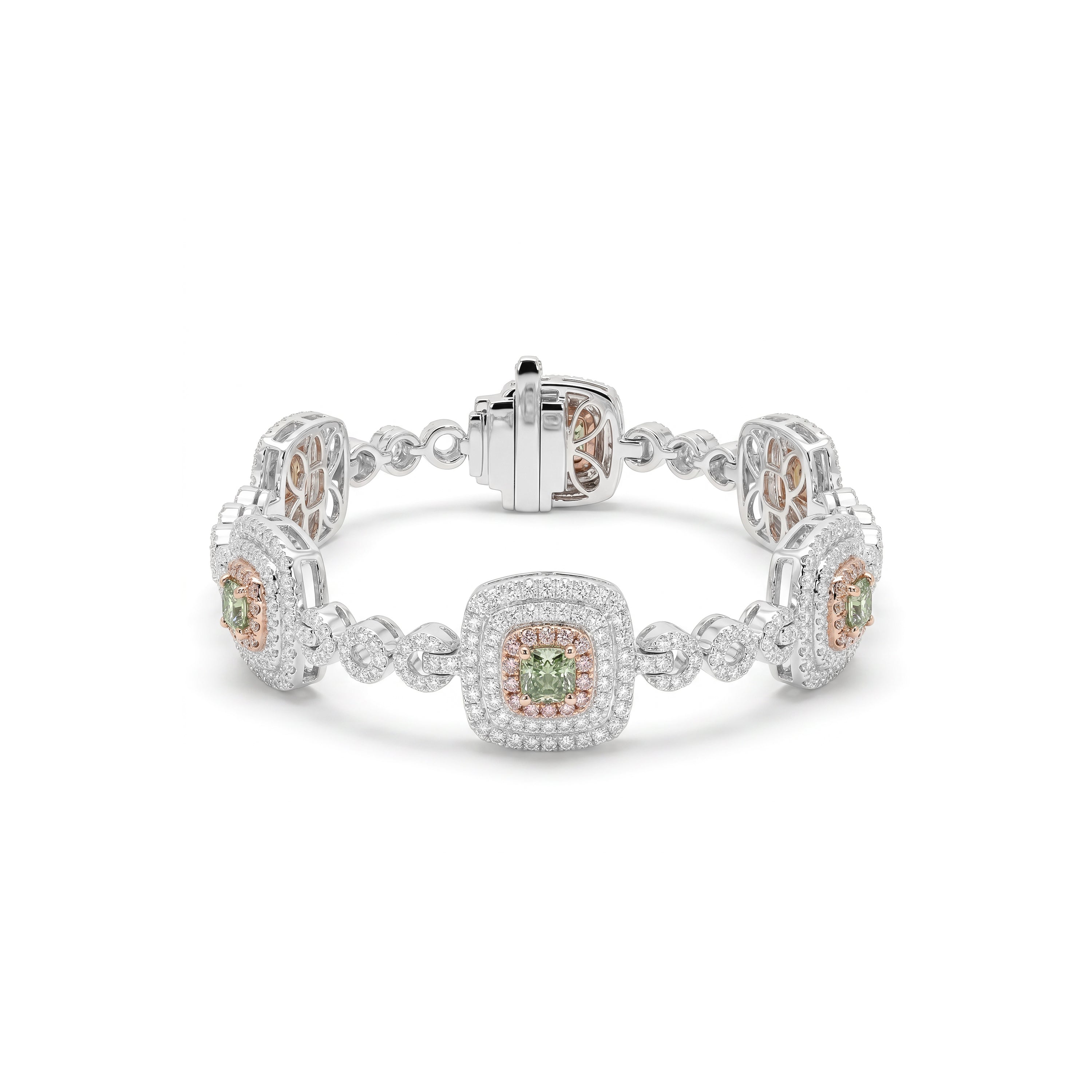Natural Green Cushion Diamond Bracelet | GIA Certified