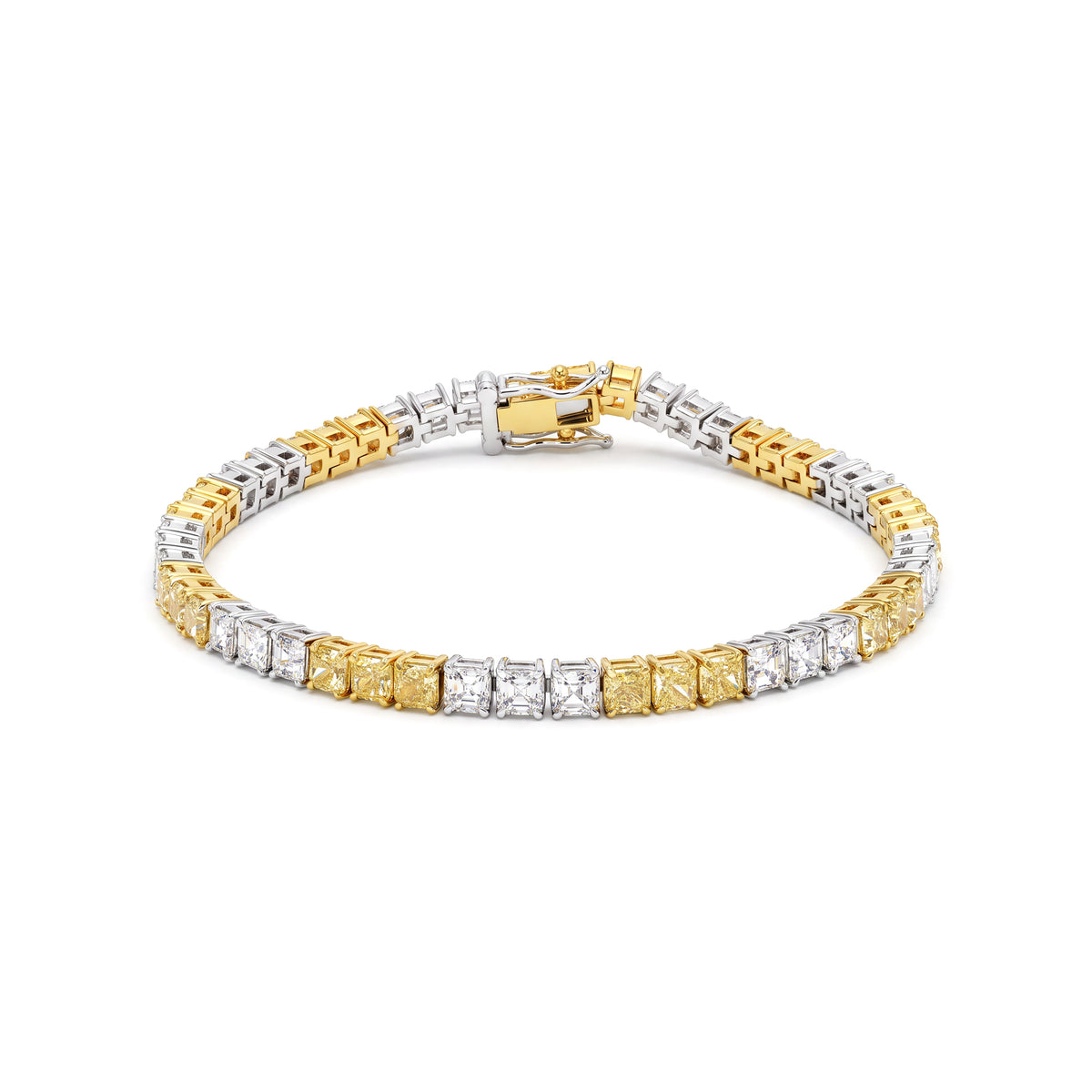 Natural Yellow Cushion & White Asscher Diamond Bracelet
