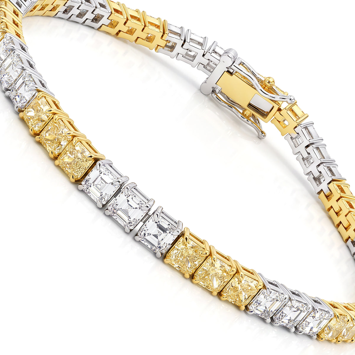 Natural Yellow Cushion & White Asscher Diamond Bracelet