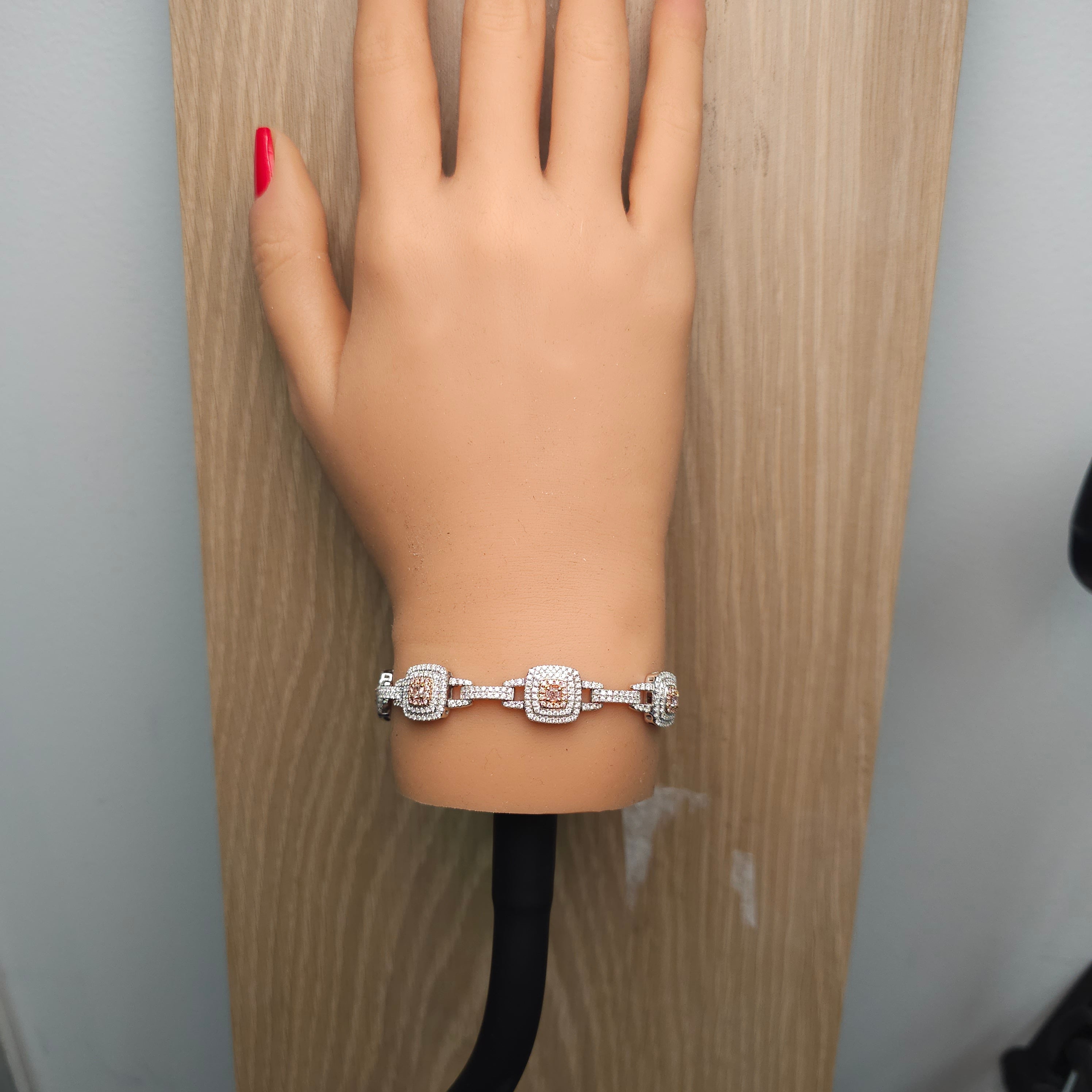 Natural Pink Cushion Diamond Bracelet Gia Certified