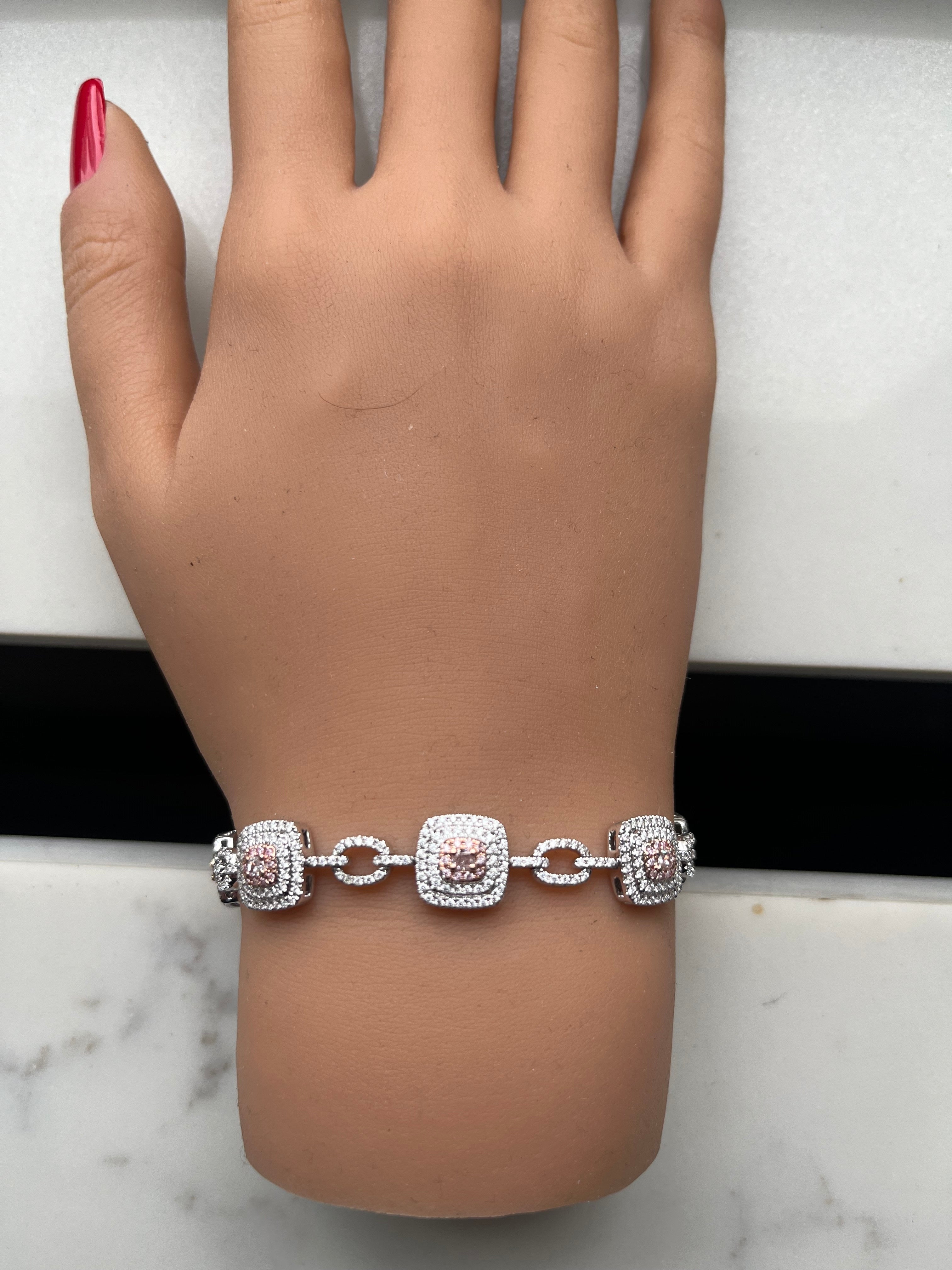 Natural Pink Cushion Diamond Bracelet Gia Certified