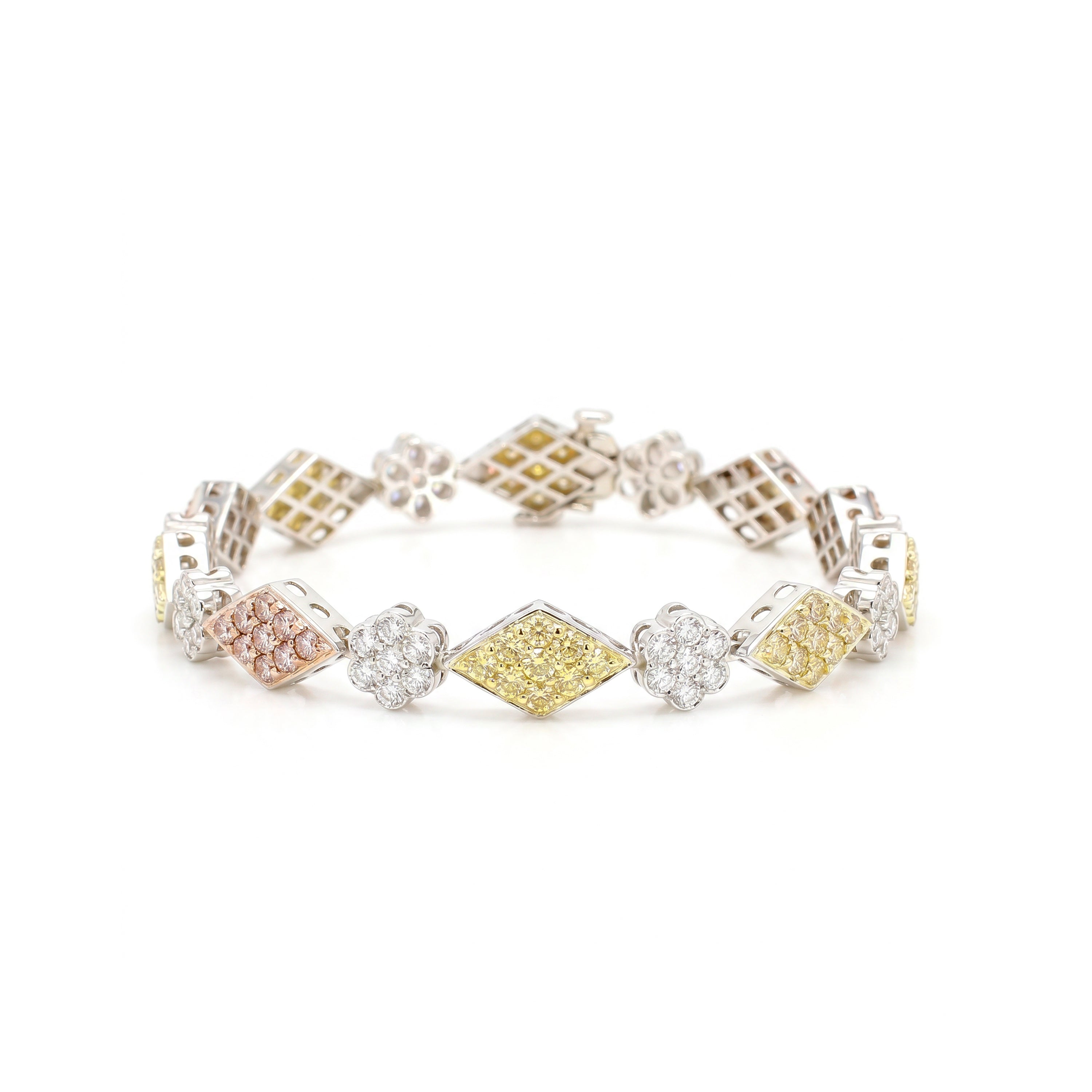 Natural Pink Yellow & White Pavé Diamond Bracelet
