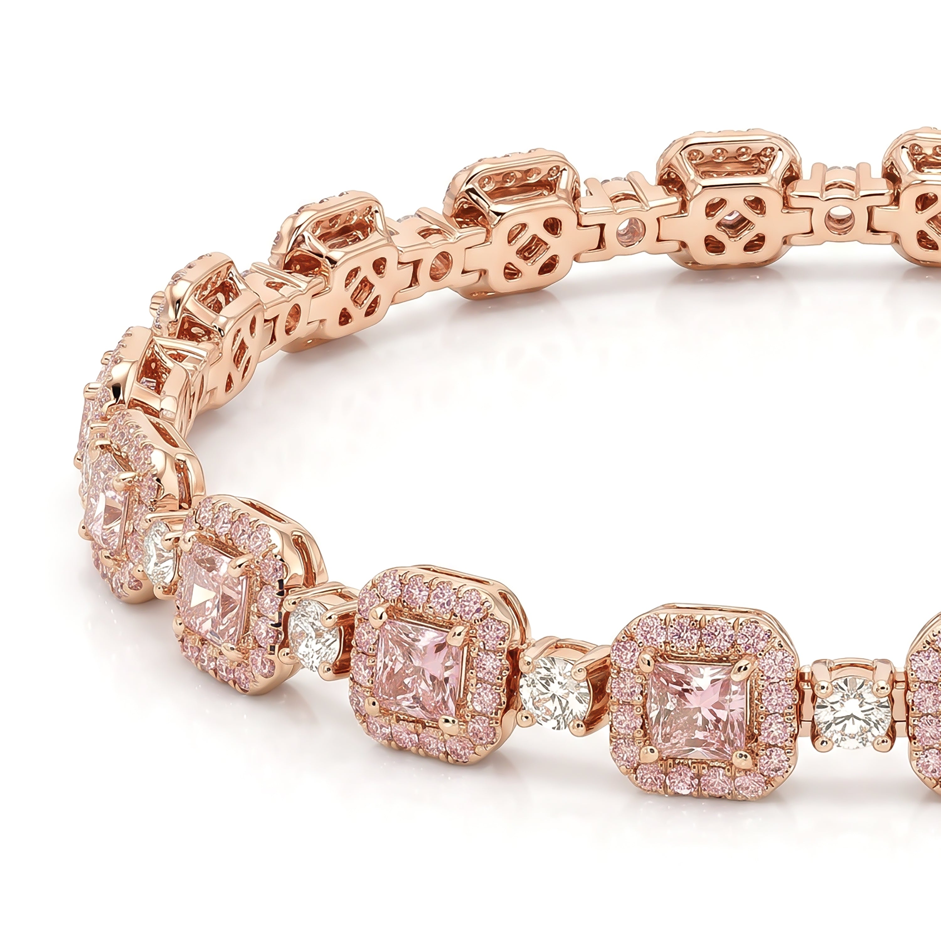 Natural Pink Diamond Rose Gold Halo Bracelet | GIA Certified