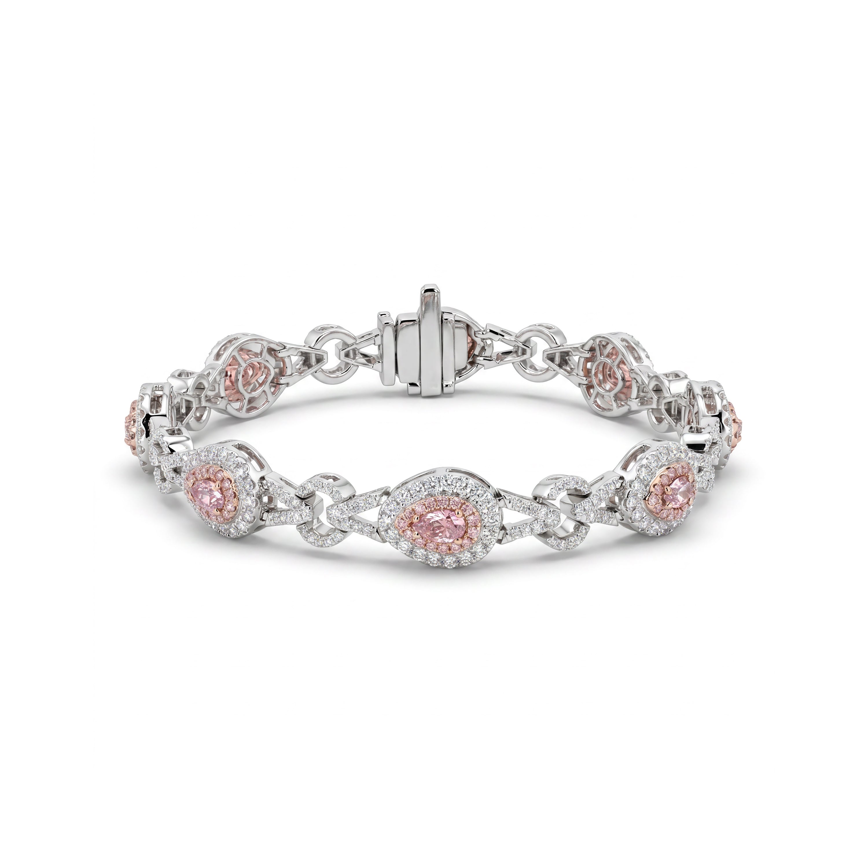 Natural Pink Pear Diamond Halo Bracelet | GIA Certified