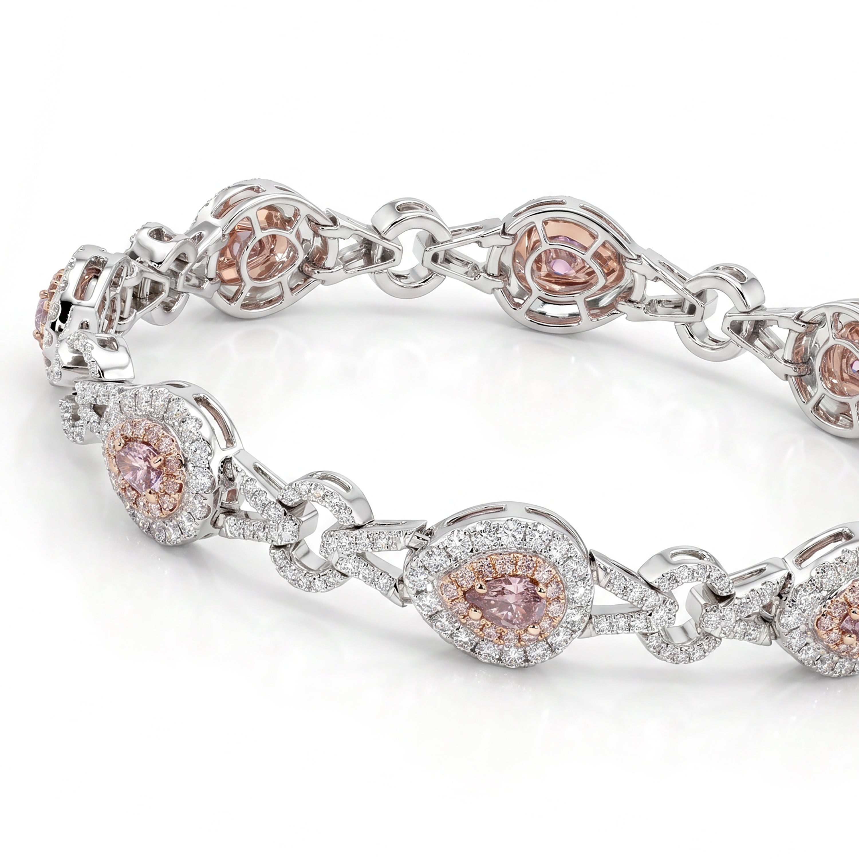 Natural Pink Pear Diamond Halo Bracelet | GIA Certified