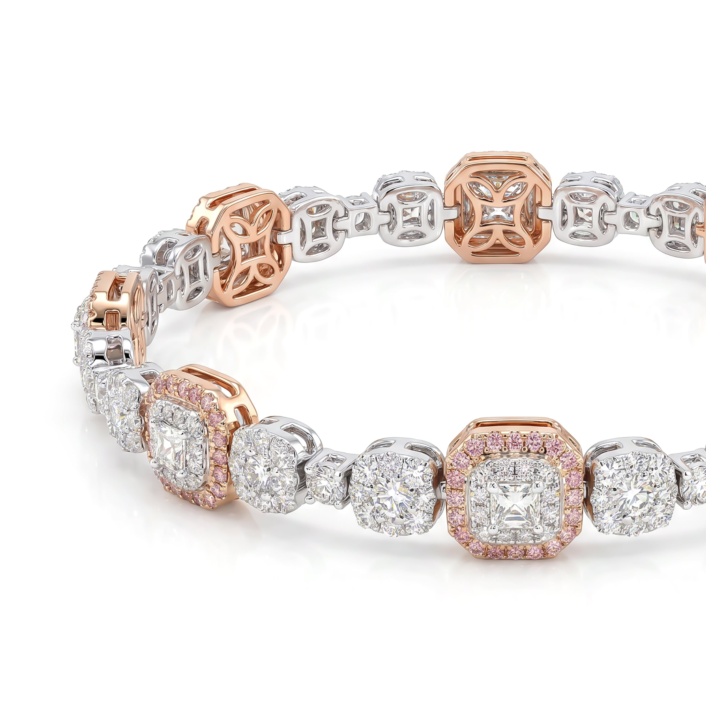 Natural Pink & White Diamond Halo Bracelet