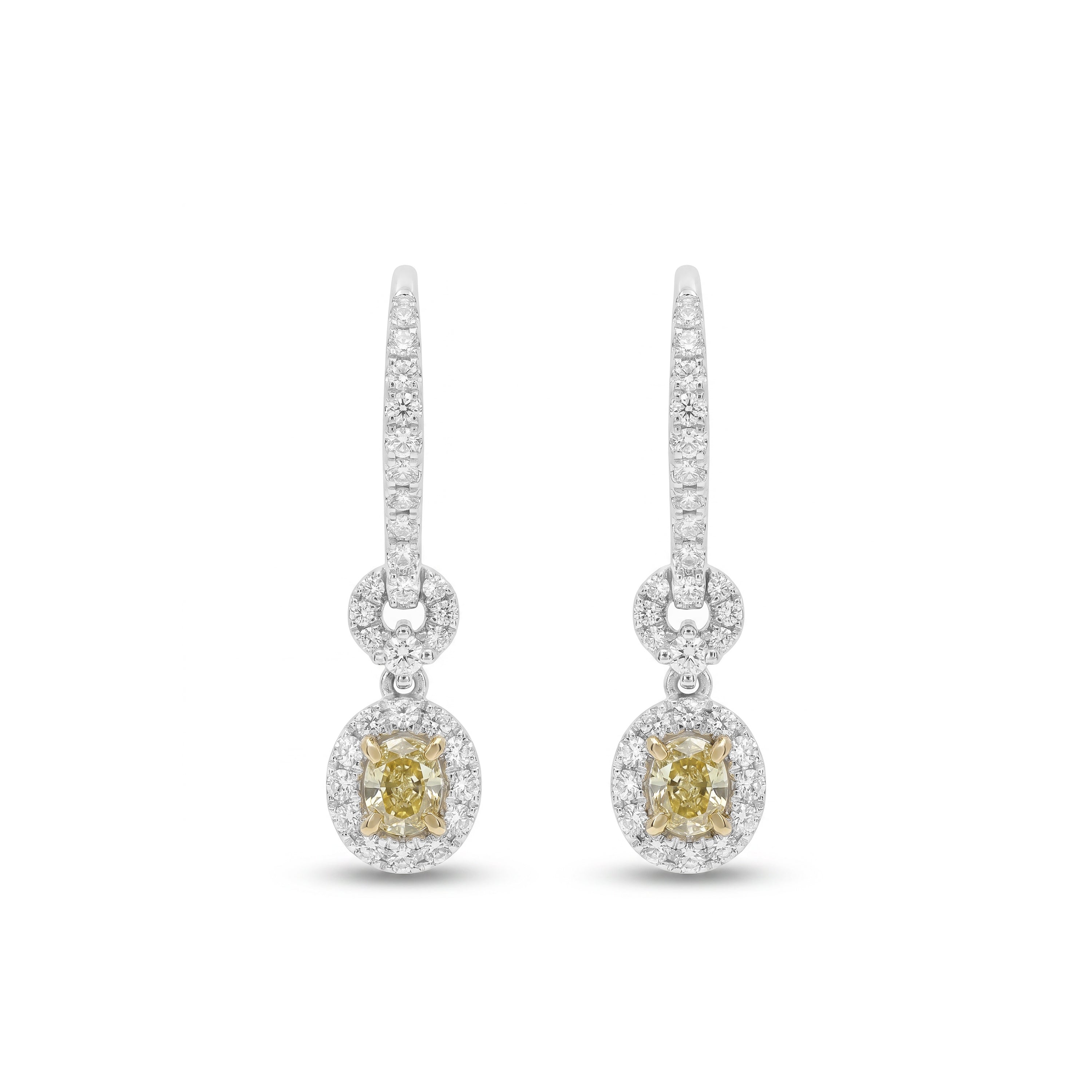 Natural Yellow Oval Diamond Halo Drop Earrings