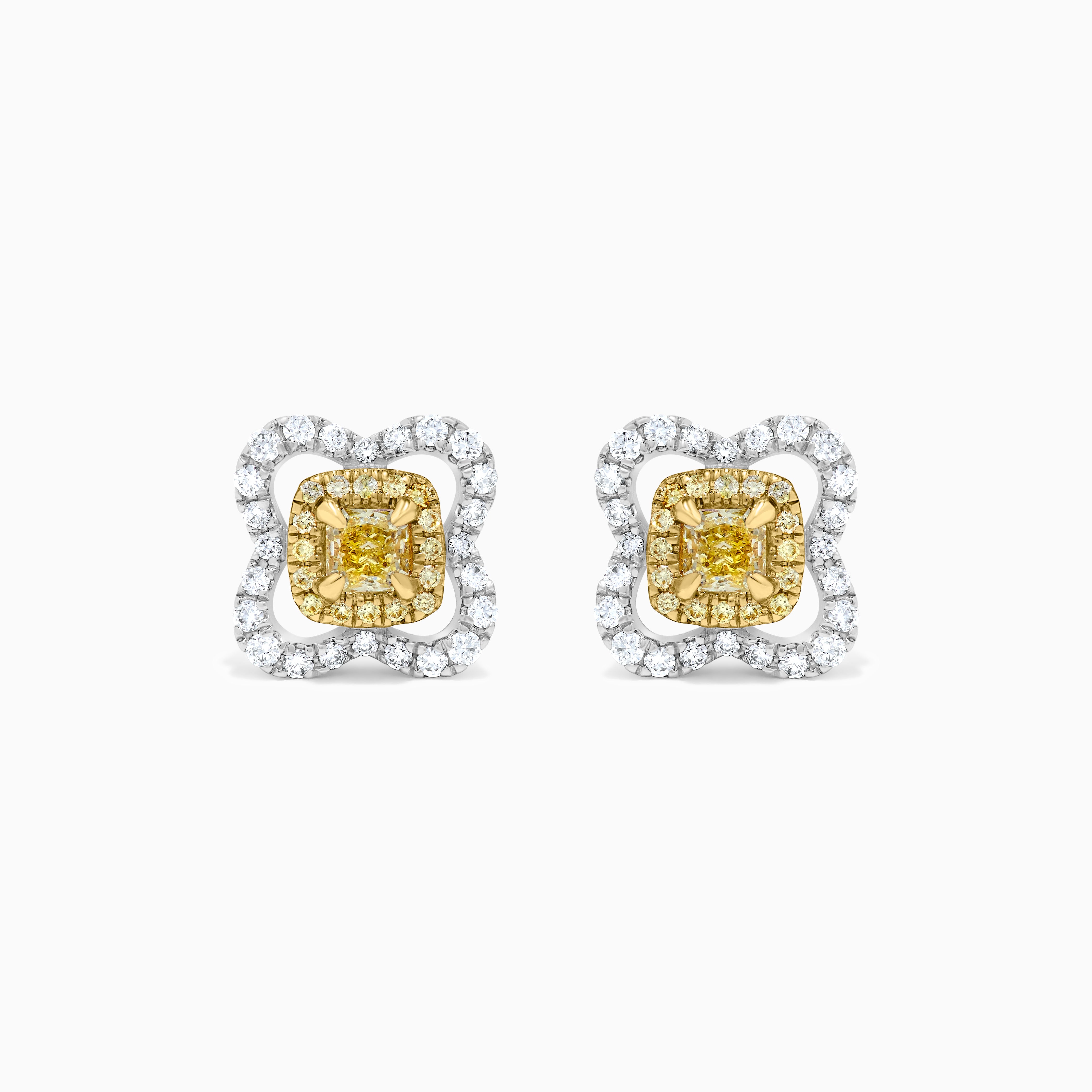 Yellow Radiant and White Diamond Stud Earrings JE0123GP