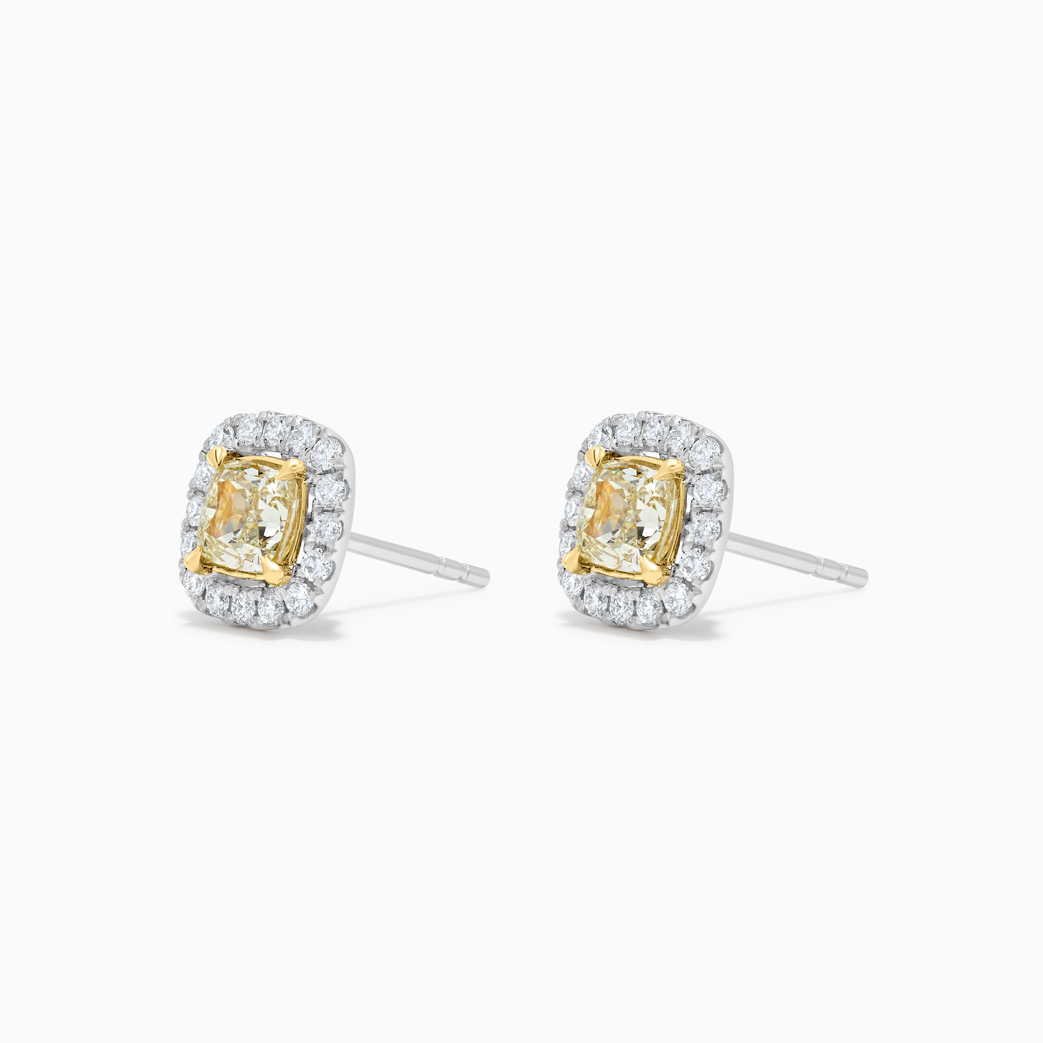 Yellow Cushion Cut & White Diamond Stud Earrings JE0163GR