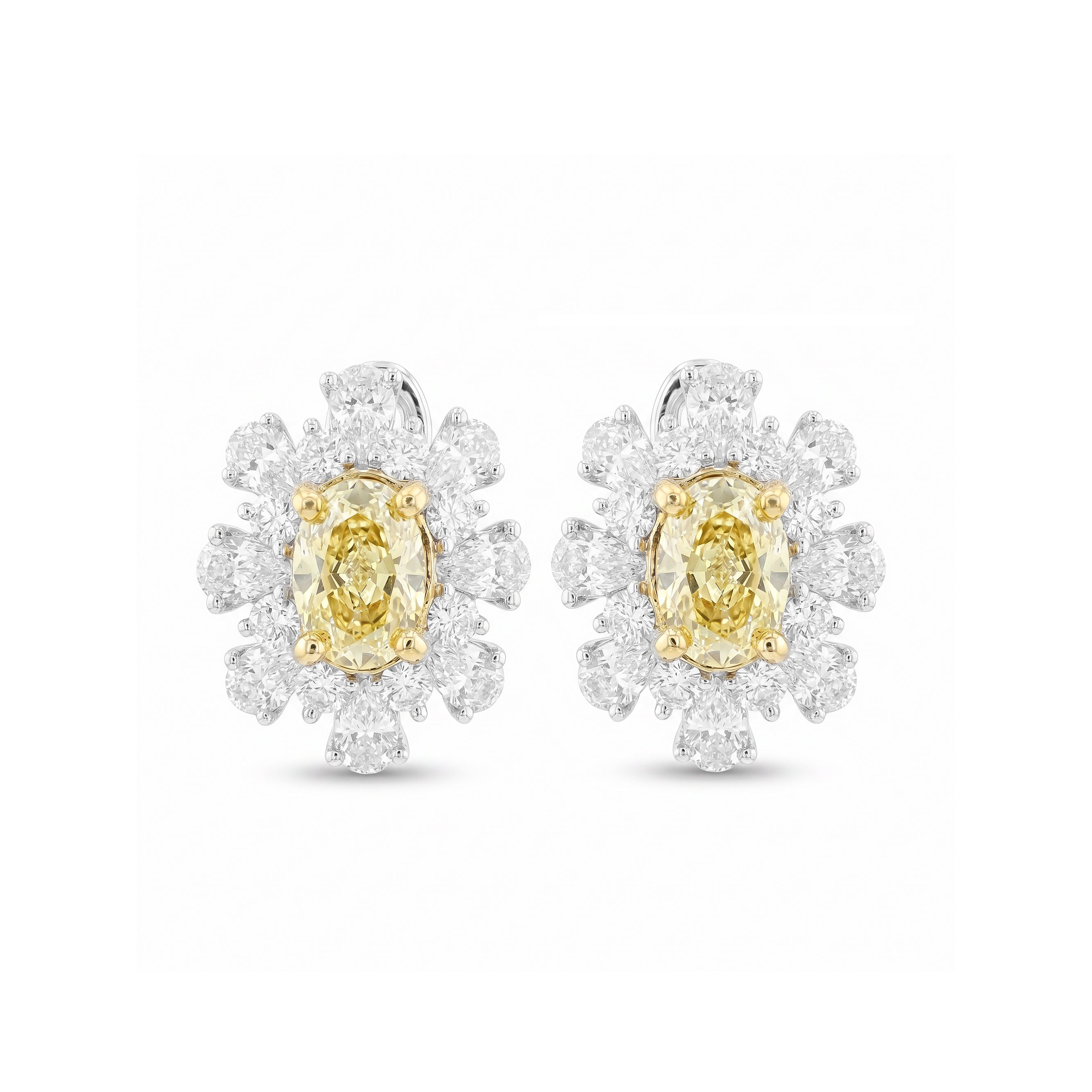 Natural Yellow Oval Diamond Halo Earrings