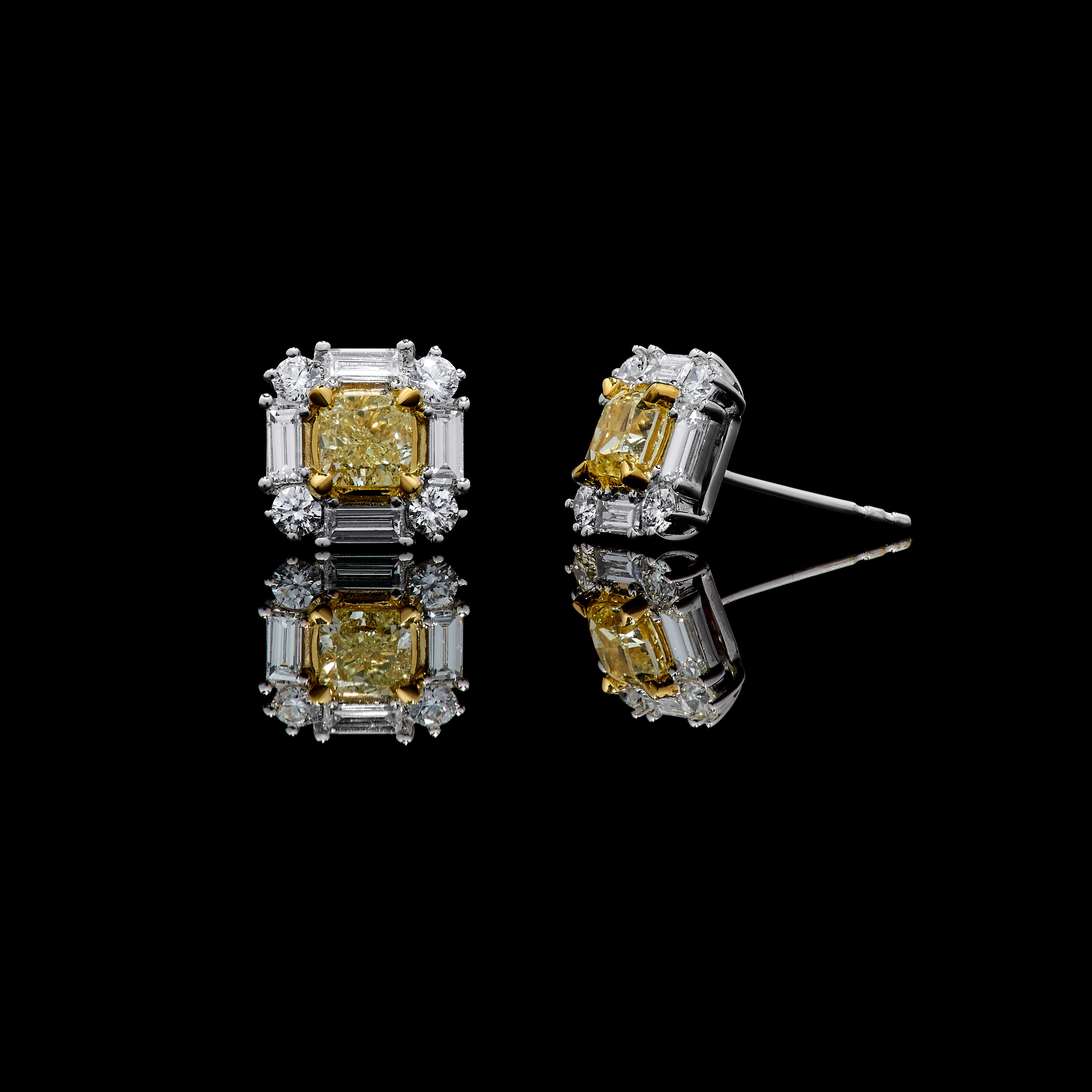 Yellow Cushion Diamond Earrings JE0211GP