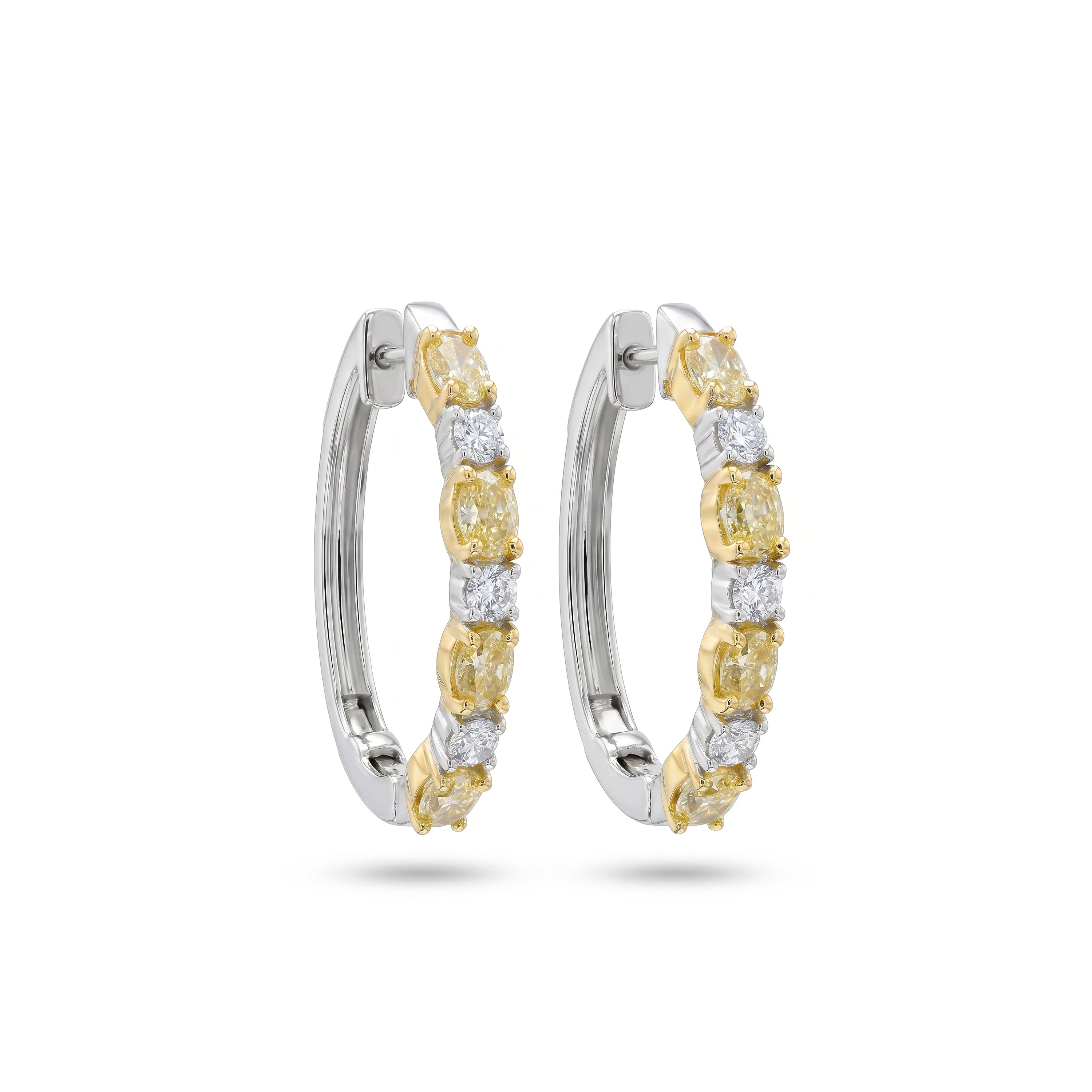 Natural Yellow Oval Diamond Hoop Earrings