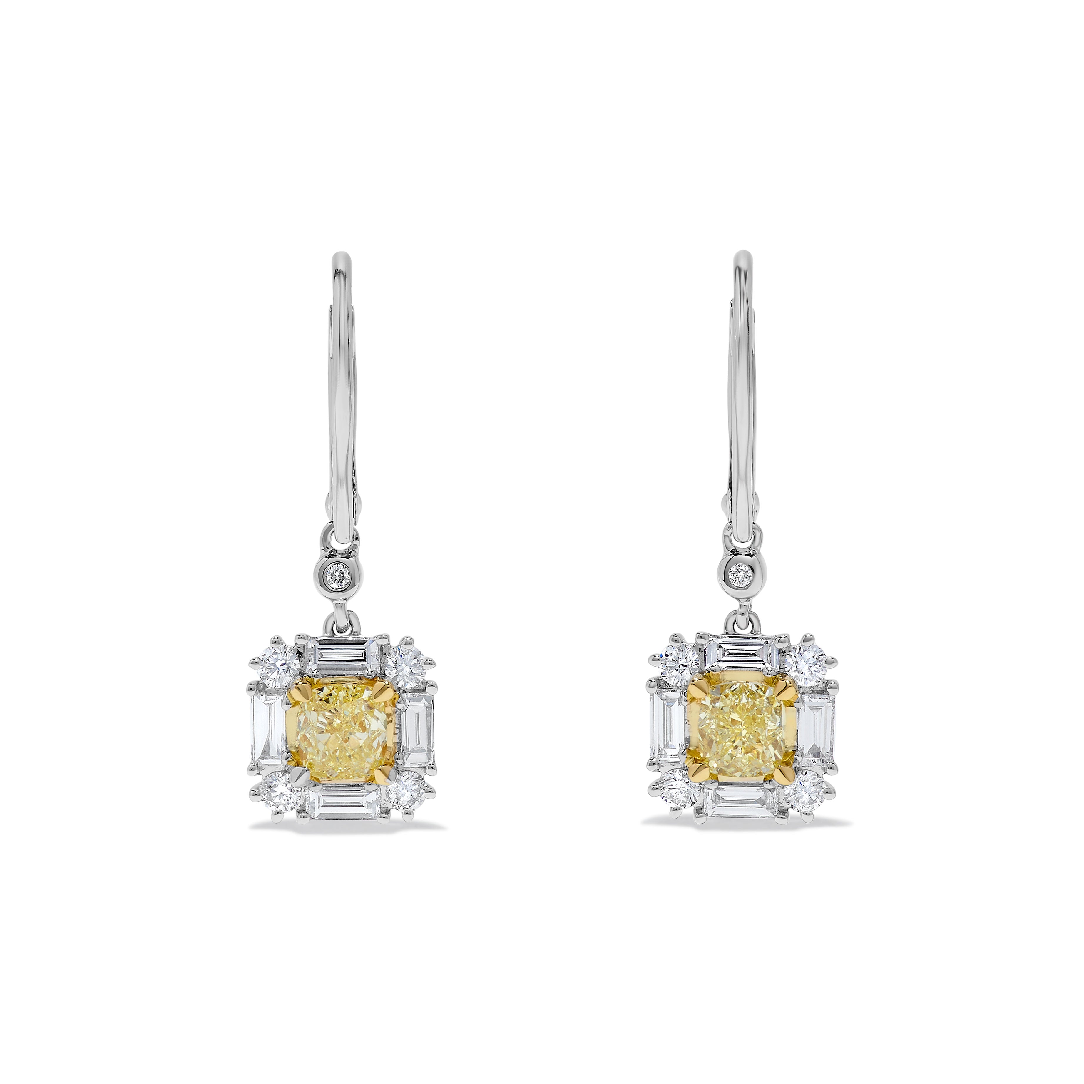 Yellow Cushion Cut & White Diamond Drop Earrings JE0245GP