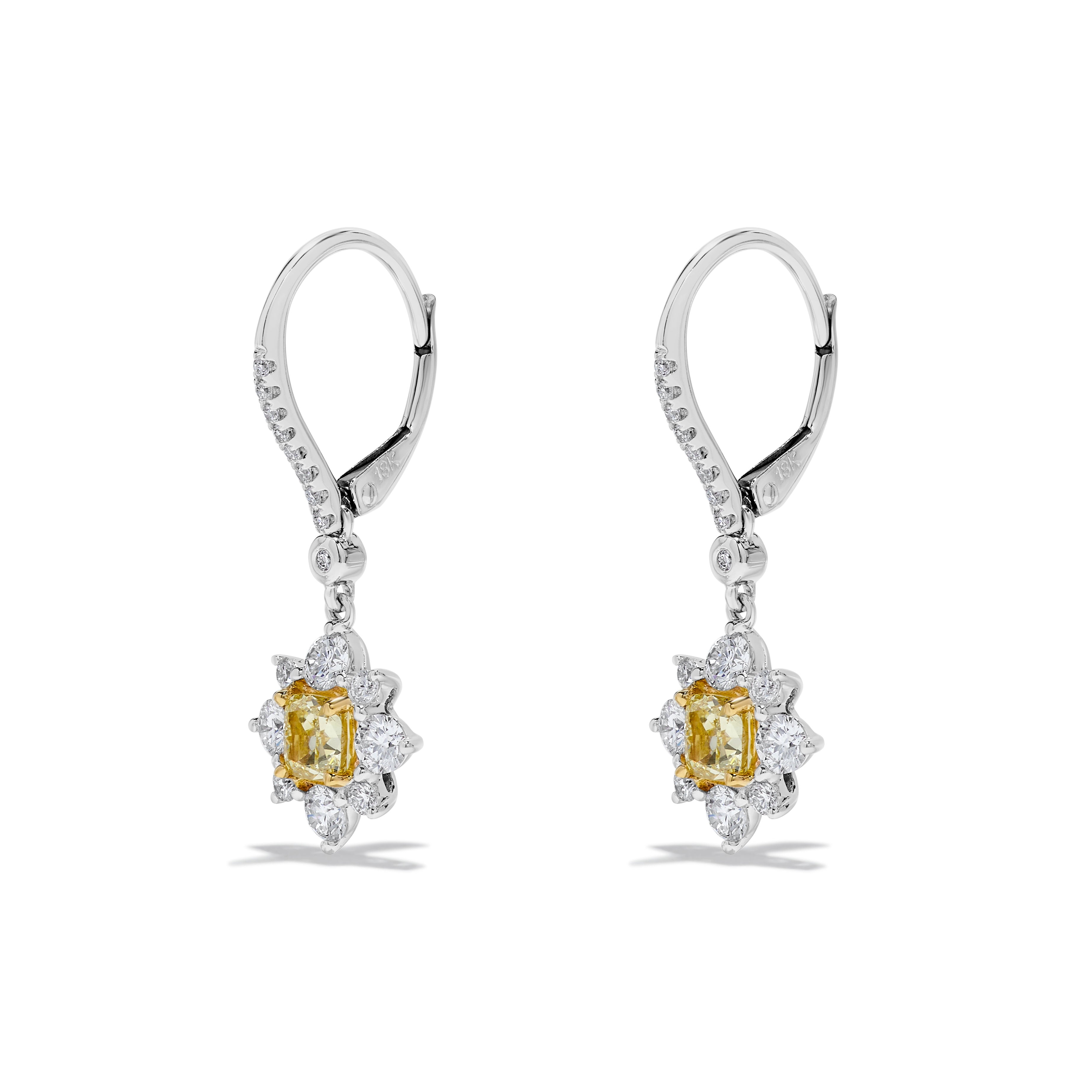 Yellow Cushion Cut & White Diamond Drop Earrings JE0246GP