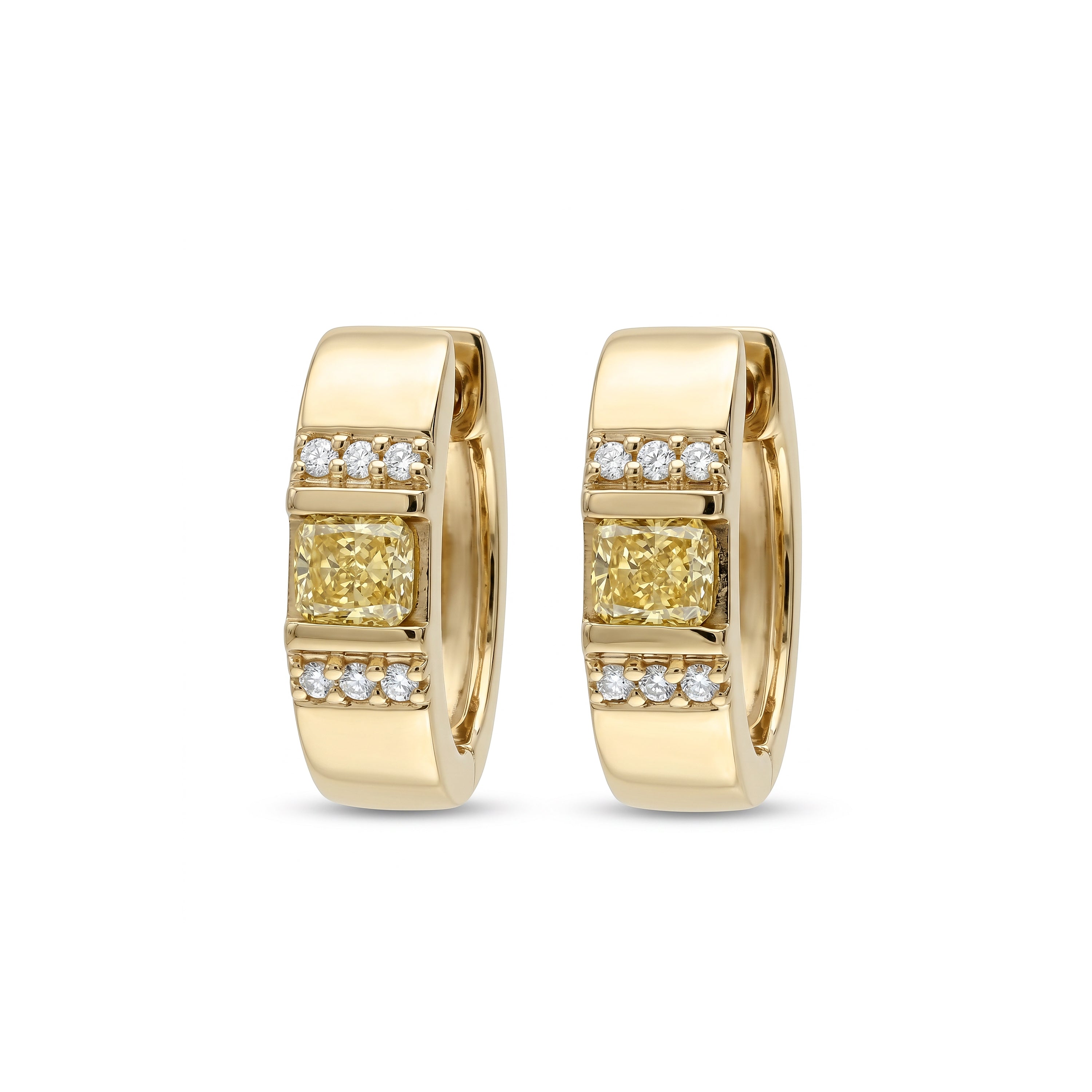 Natural Yellow Cushion Diamond Huggie Earrings