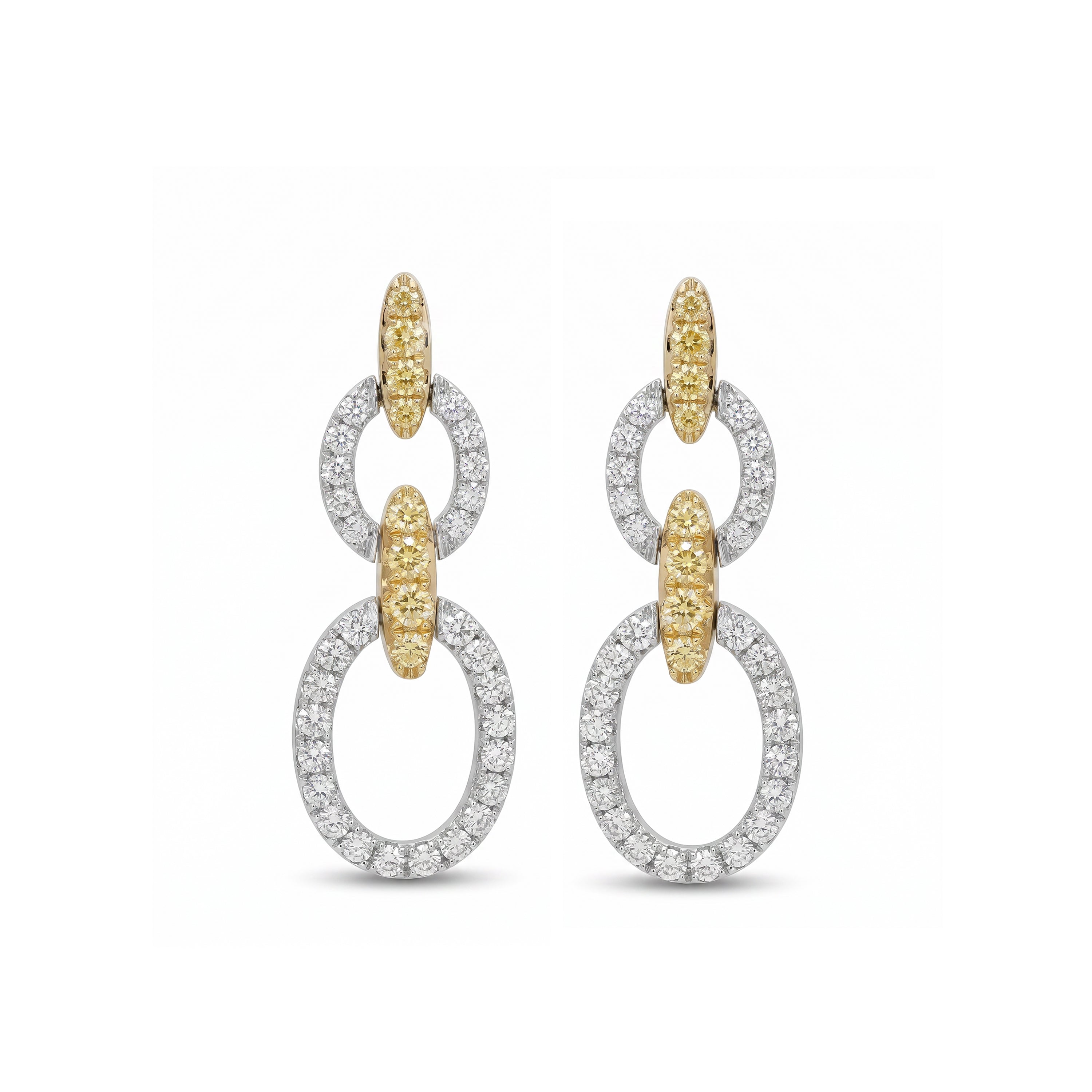 Natural Yellow & White Diamond Oval Links Earrings