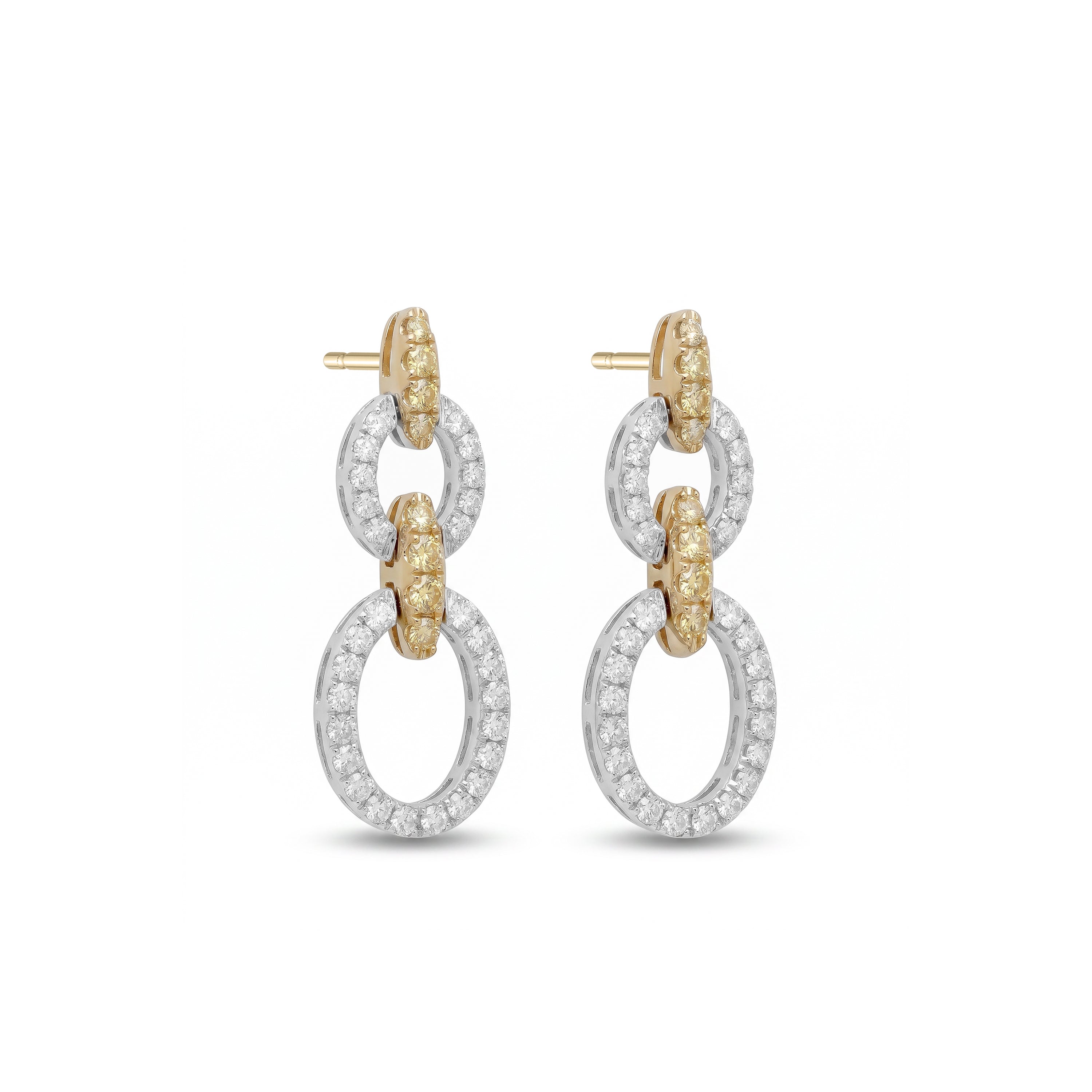 Natural Yellow & White Diamond Oval Links Earrings