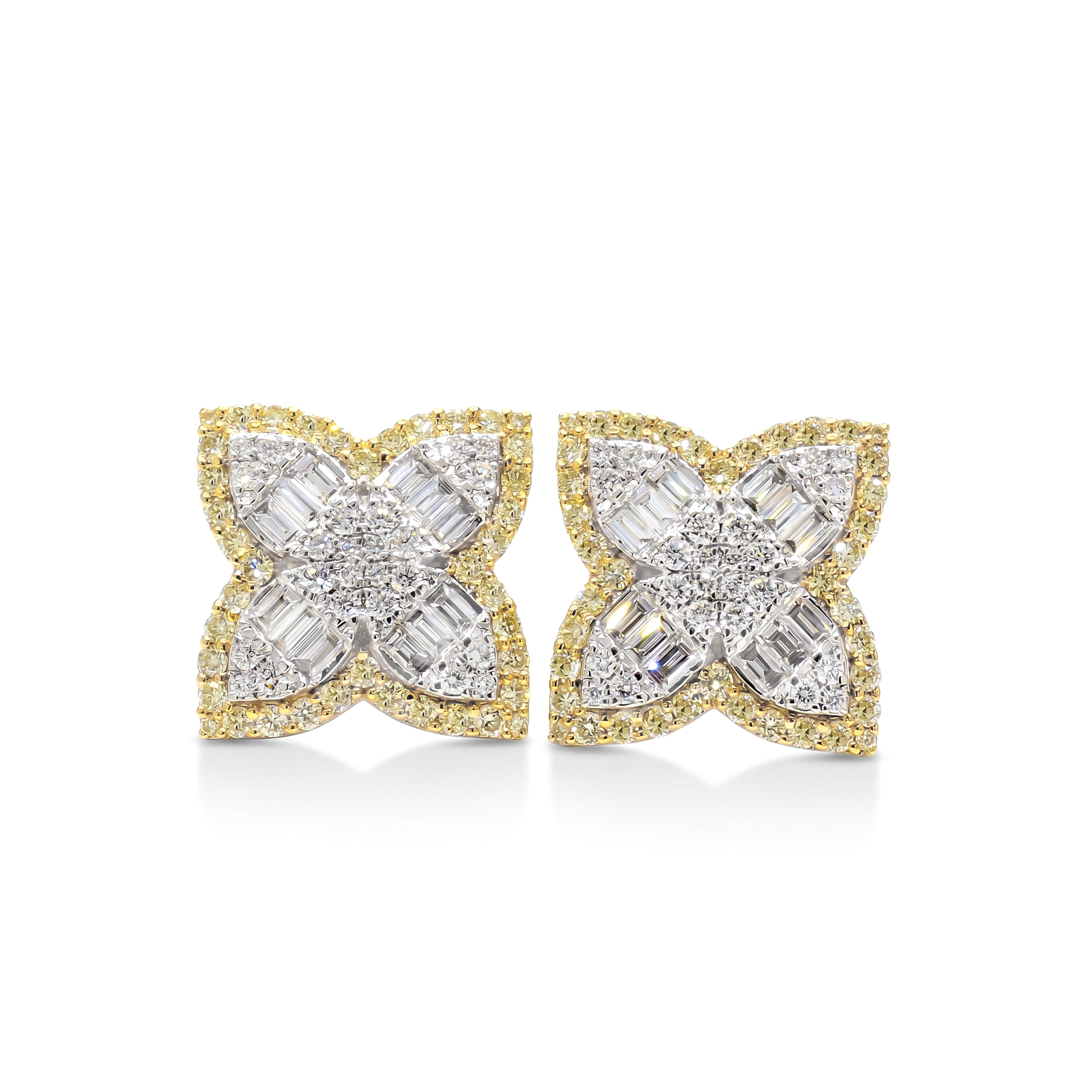 Natural Baguette Diamond Clover Earrings