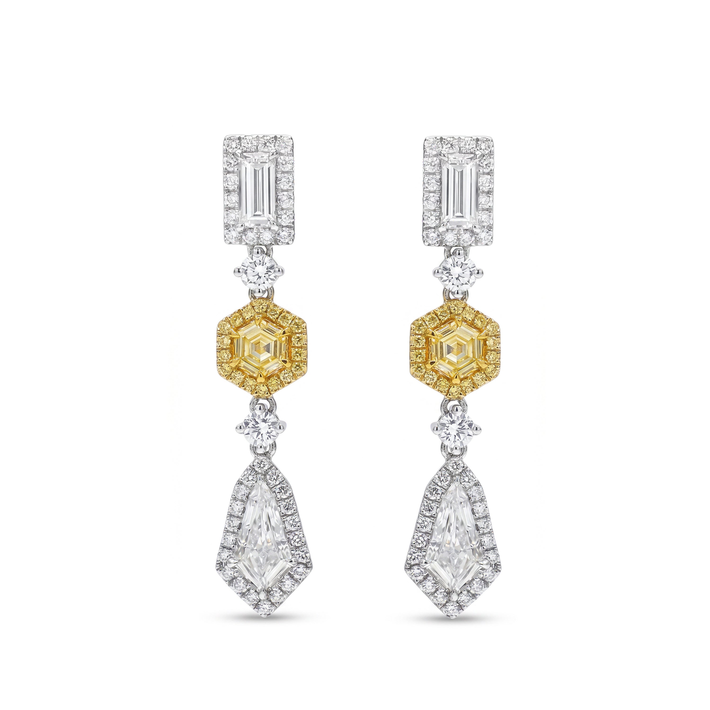 Natural White Kite Diamond Halo Drop Earrings | GIA Certified
