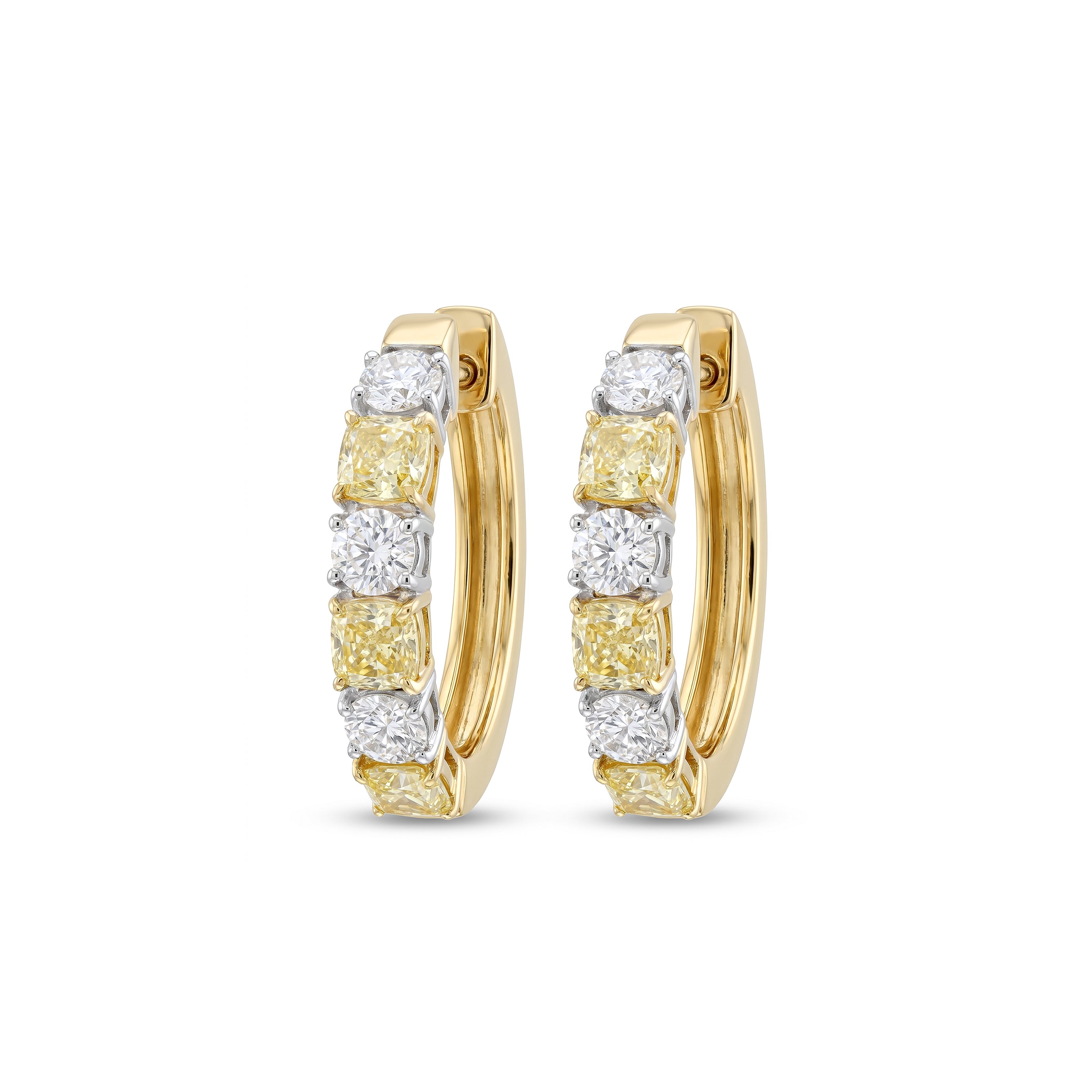 Natural Yellow Cushion Diamond Hoop Earrings