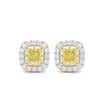 Natural Yellow Cushion Diamond Halo Earrings