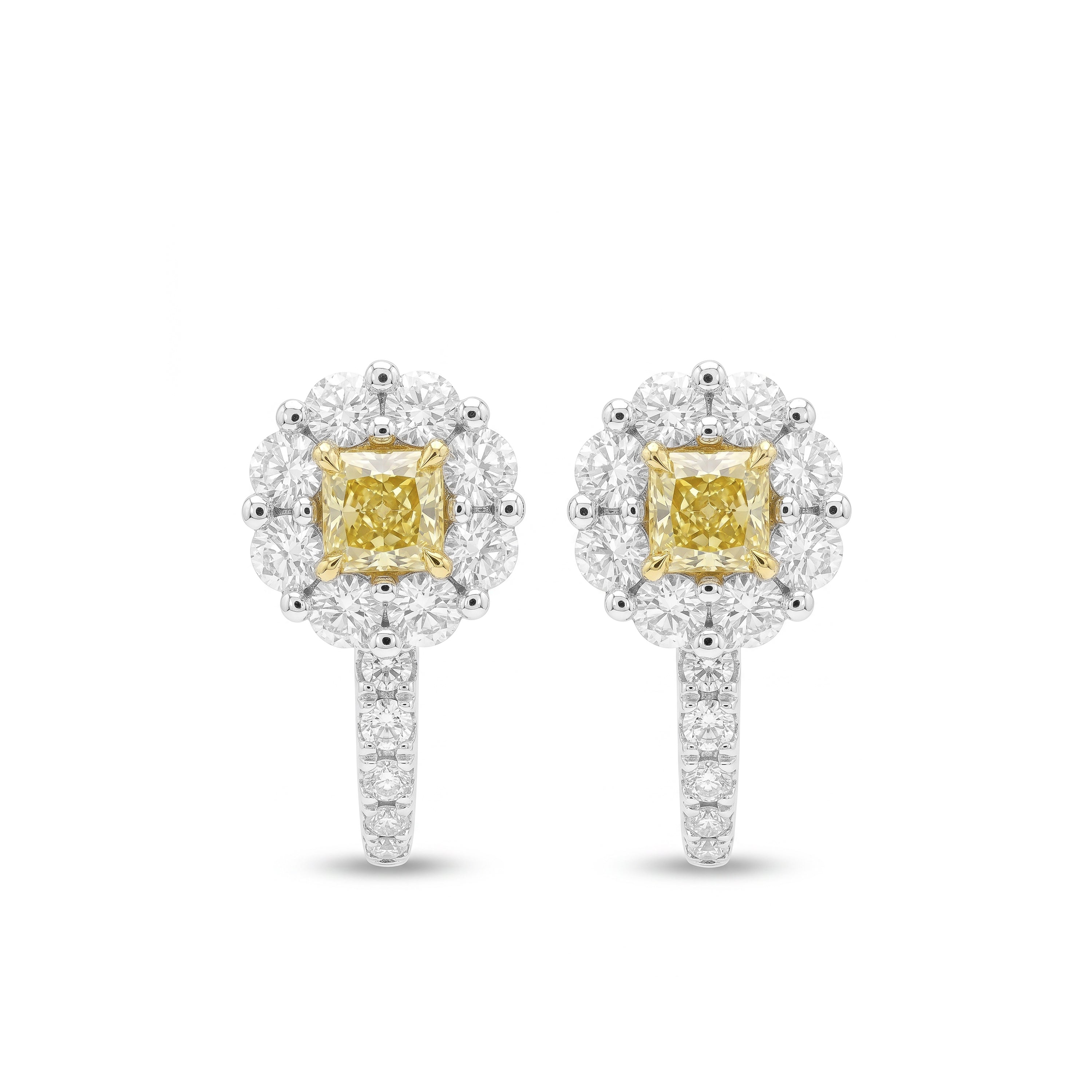 Natural Yellow Cushion Diamond Halo Earrings