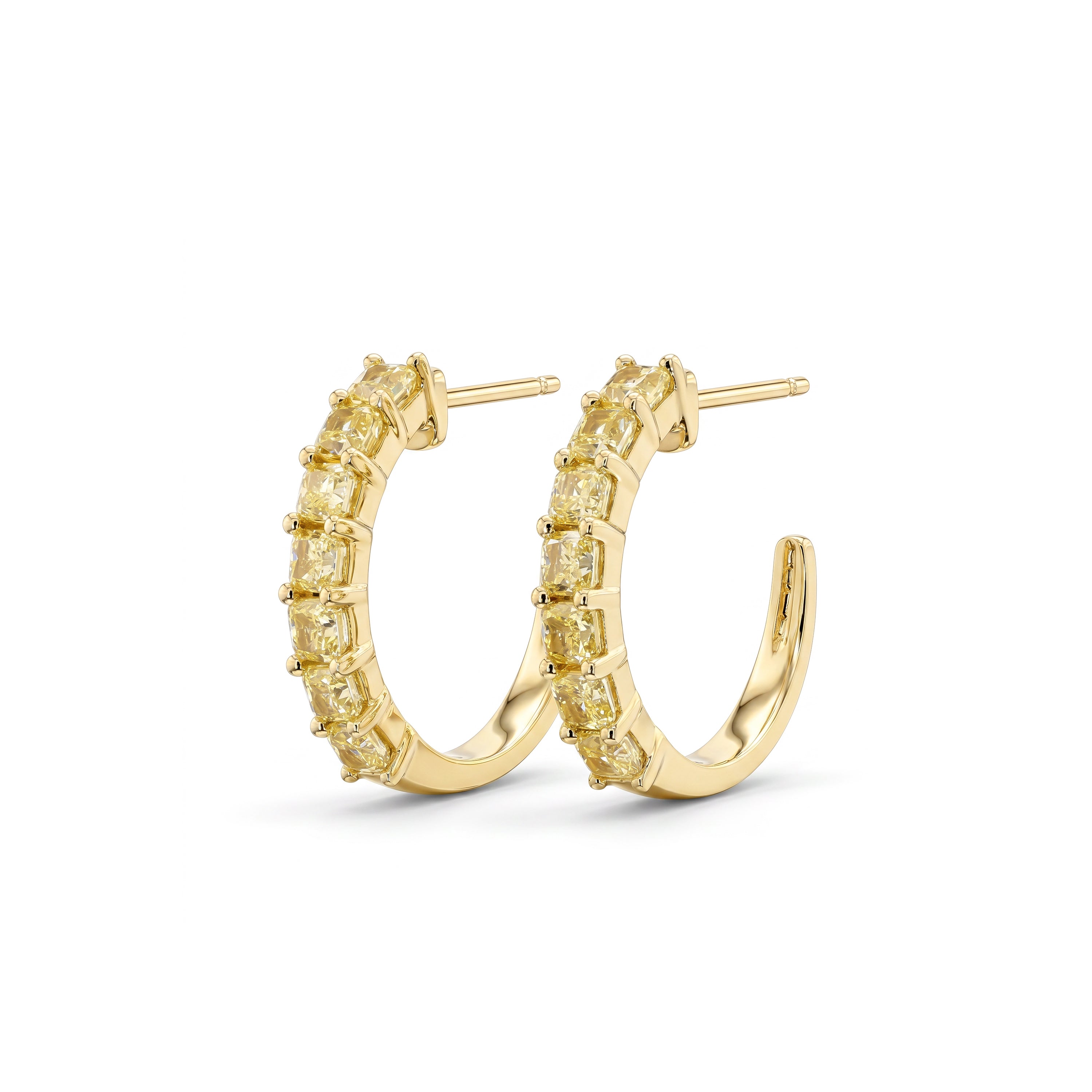 Natural Yellow Cushion Diamond Hoop Earrings