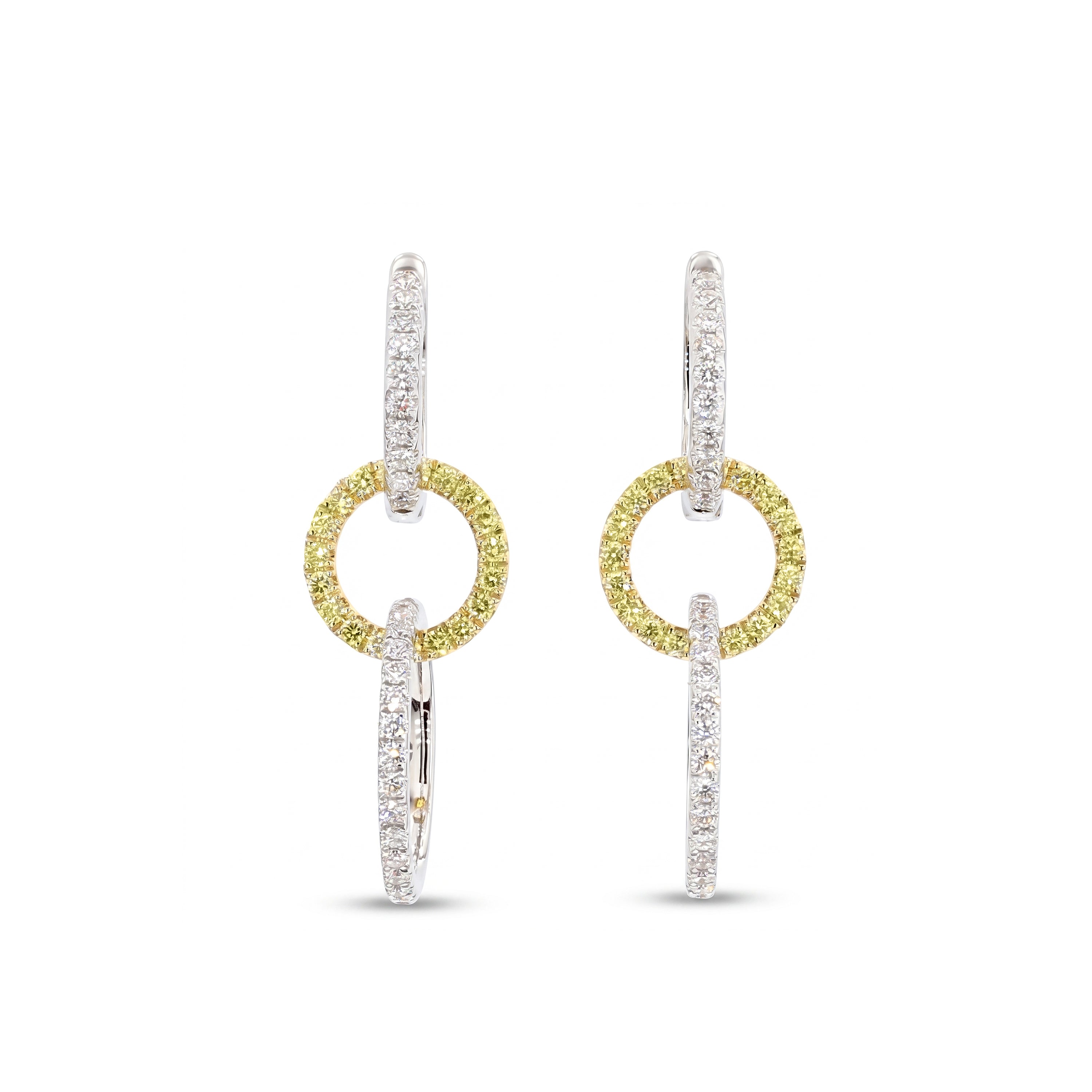 Natural Yellow & White Diamond Interlocking Circles Earrings
