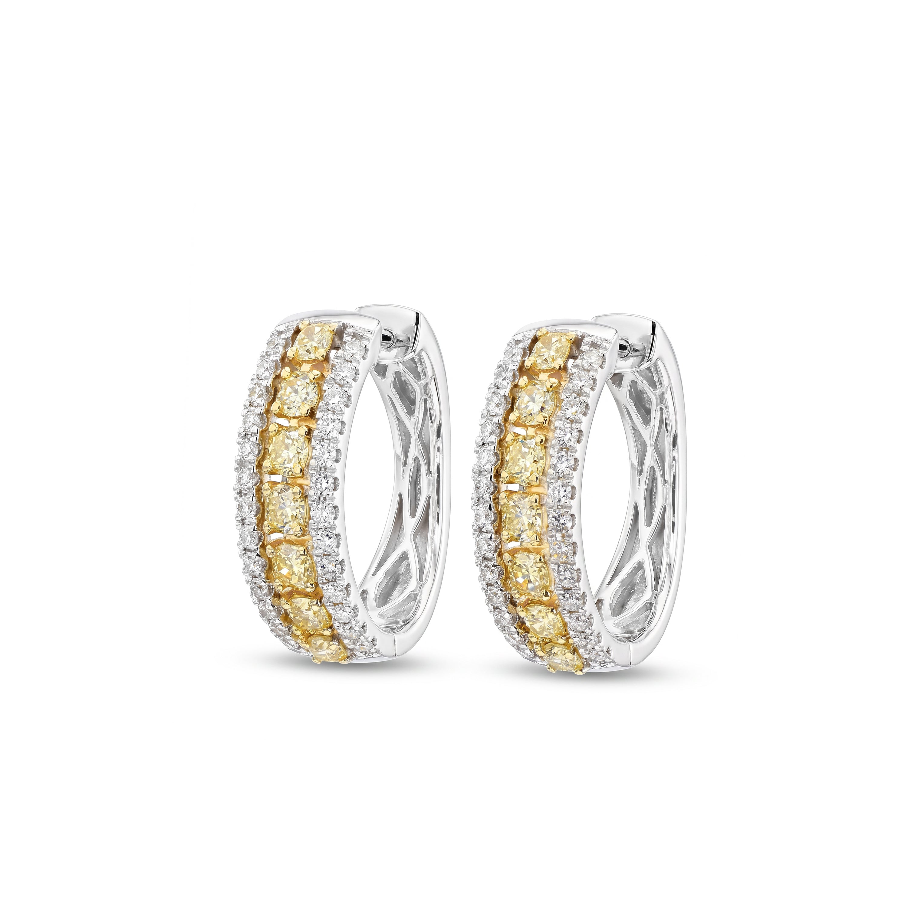 Natural Yellow & White Diamond Hoop Earrings