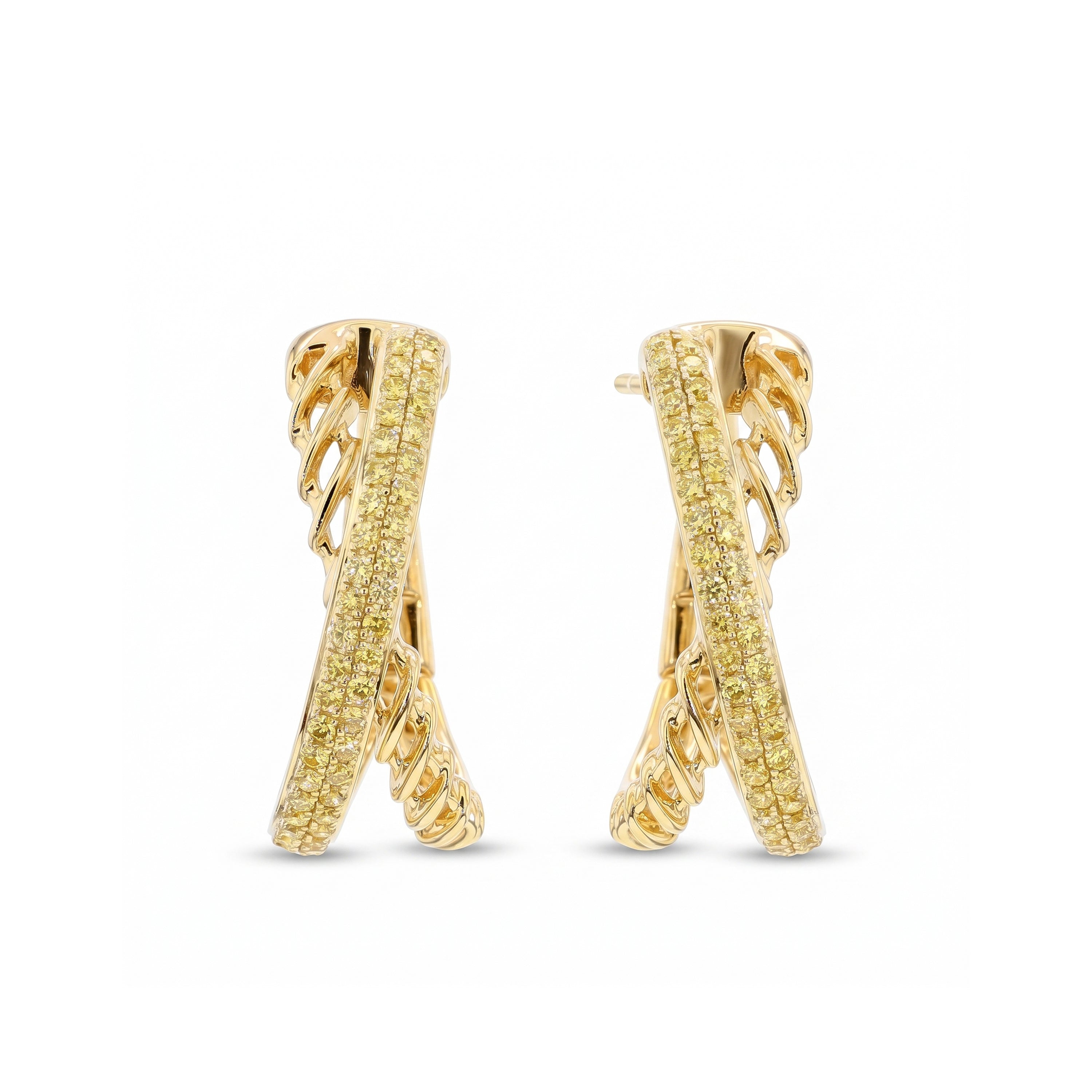 Natural Yellow Diamond Crossover Hoop Earrings