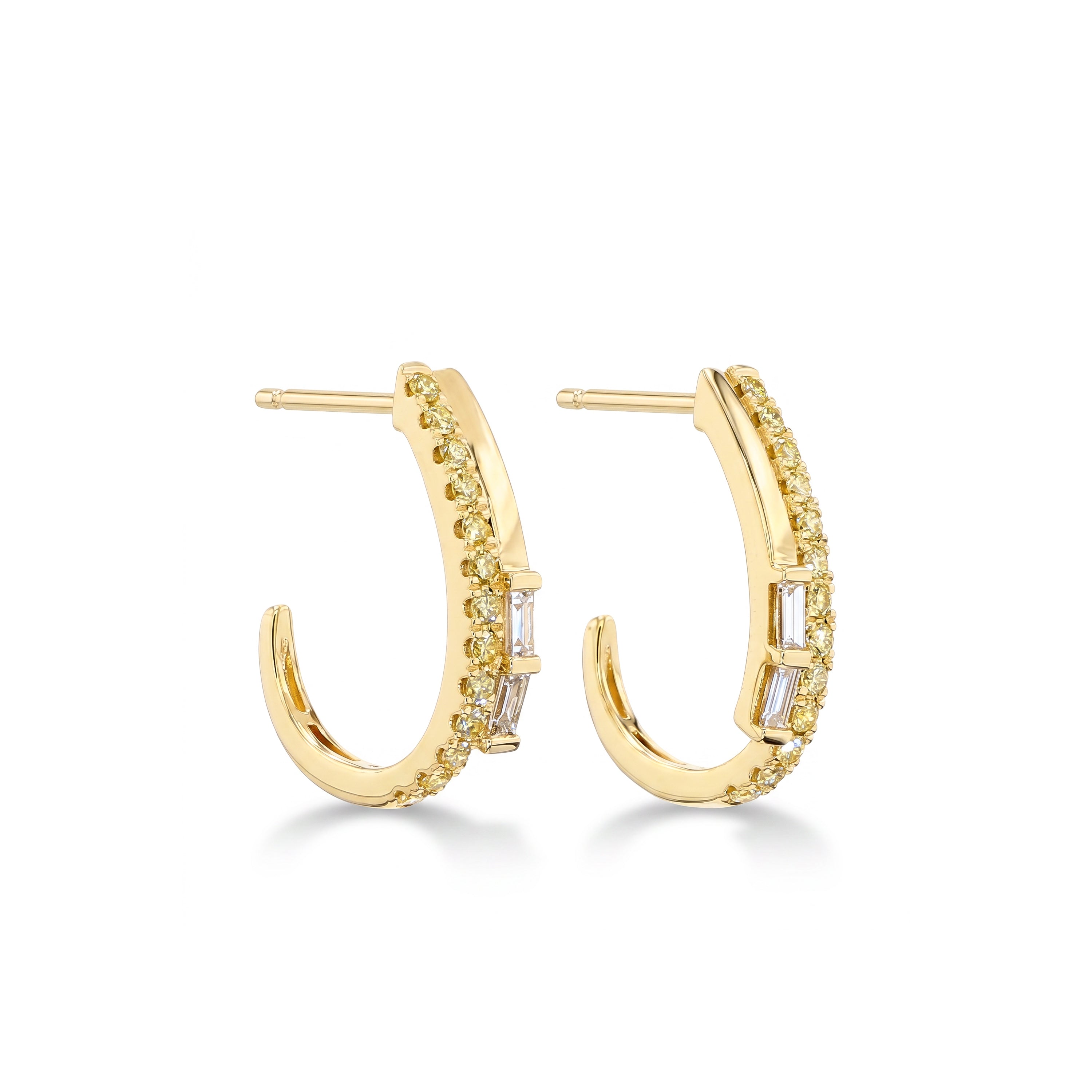 Natural Yellow & White Diamond Hoop Earrings