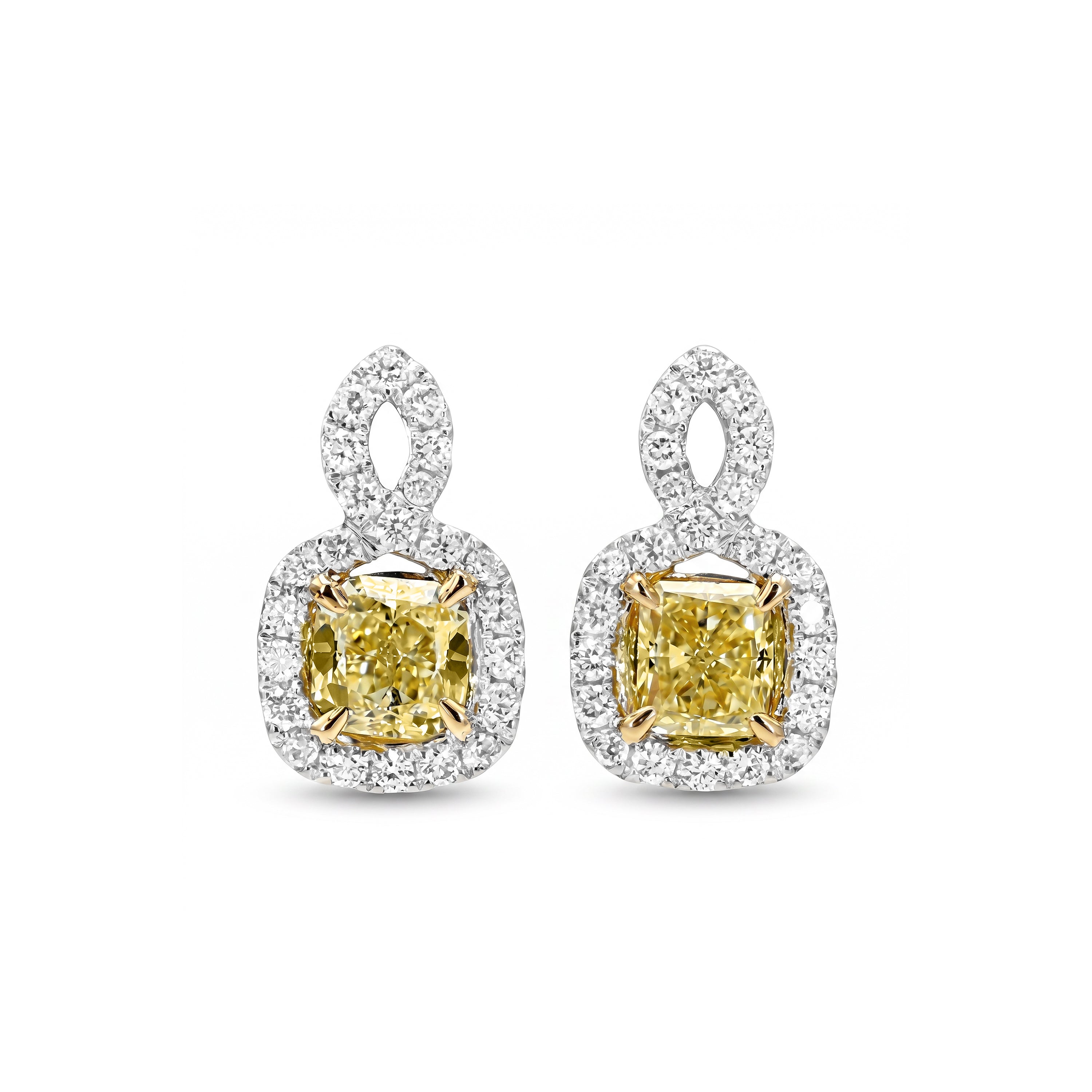 Natural Yellow Radiant Diamond Halo Earrings | GIA Certified