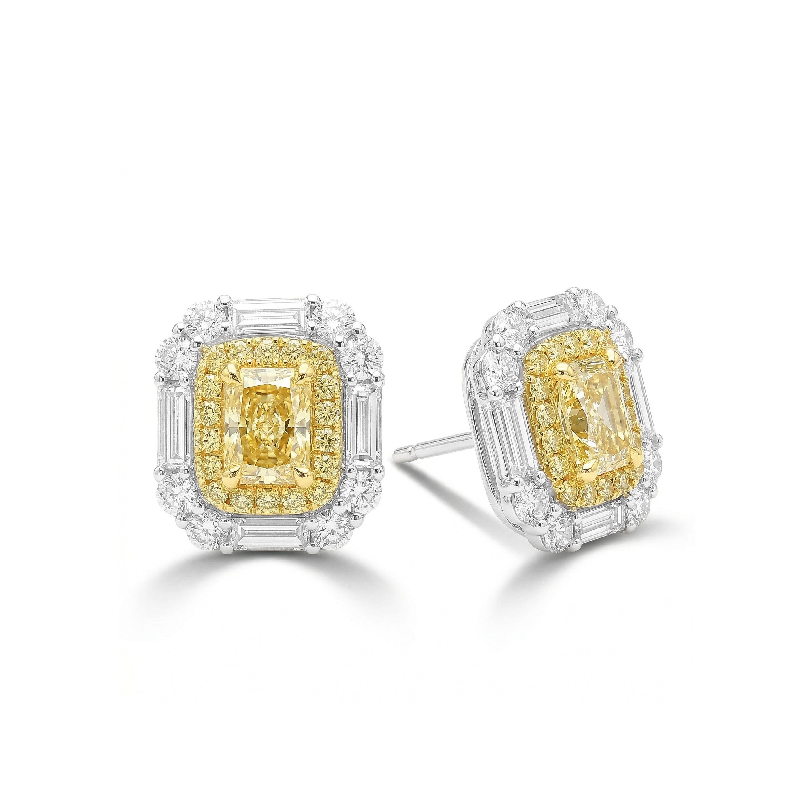 Natural Yellow Cushion Diamond Halo Earrings | GIA Certified