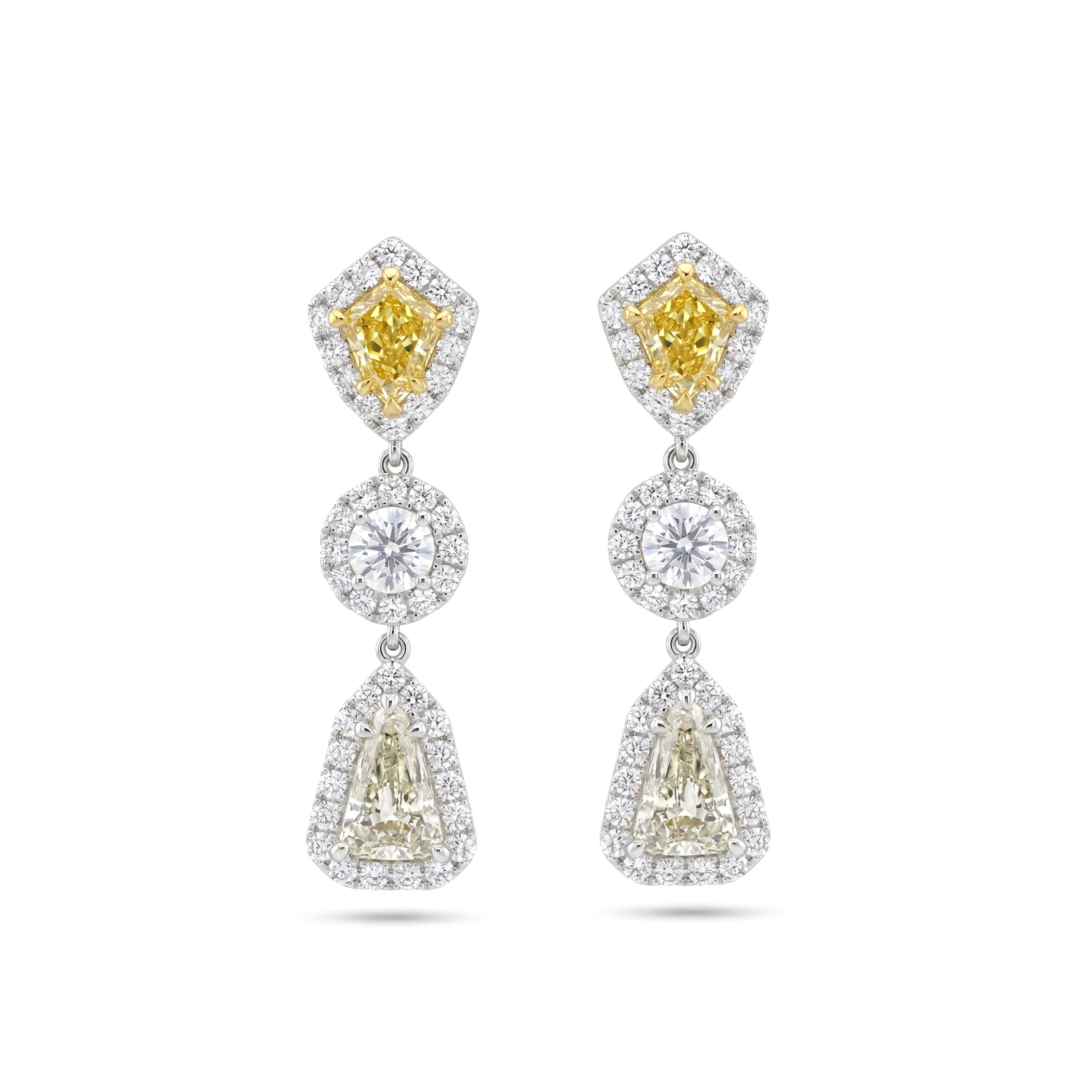 Natural Shield & Kite Diamond Halo Drop Earrings | GIA Certified