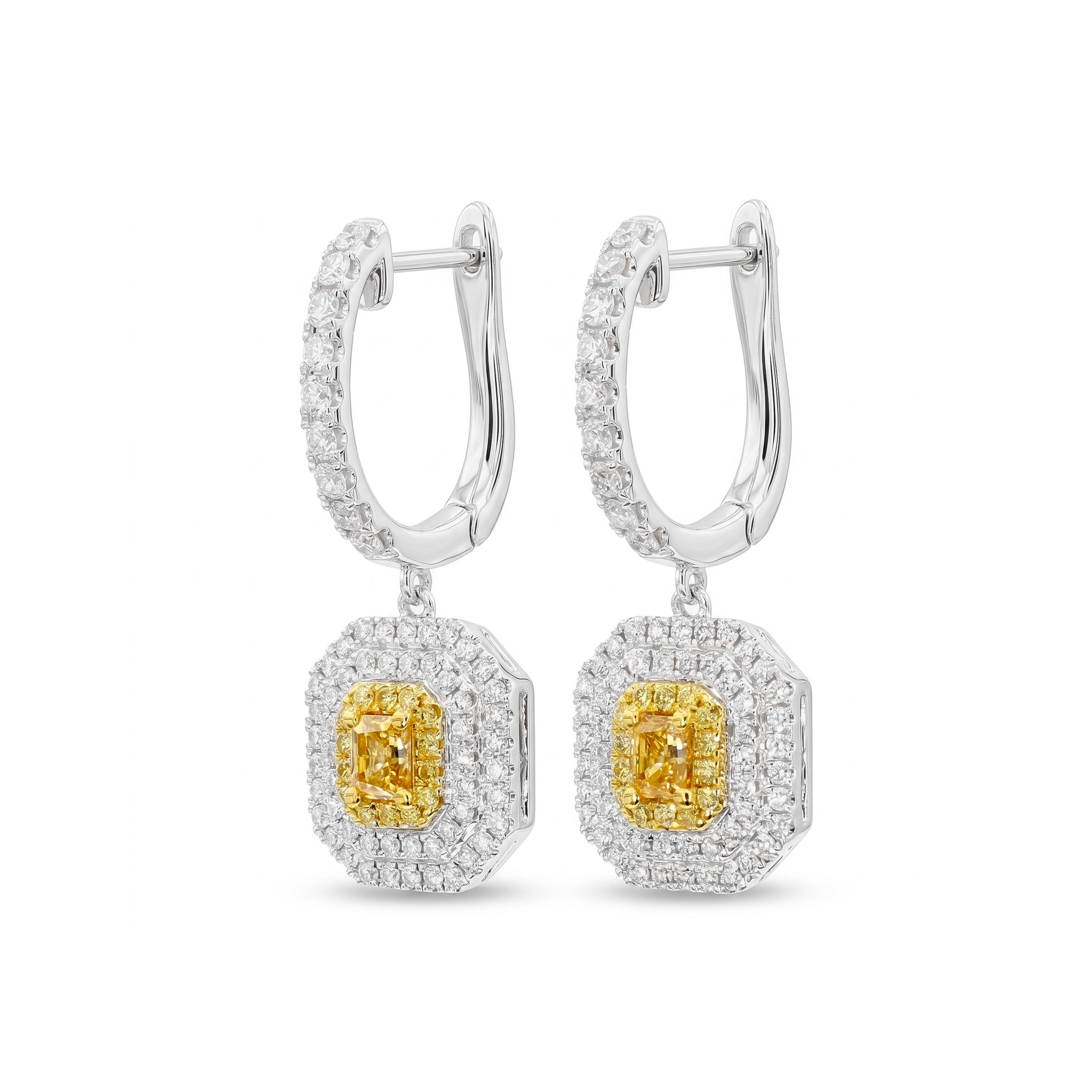 Natural Orange Radiant Diamond Halo Drop Earrings | GIA Certified