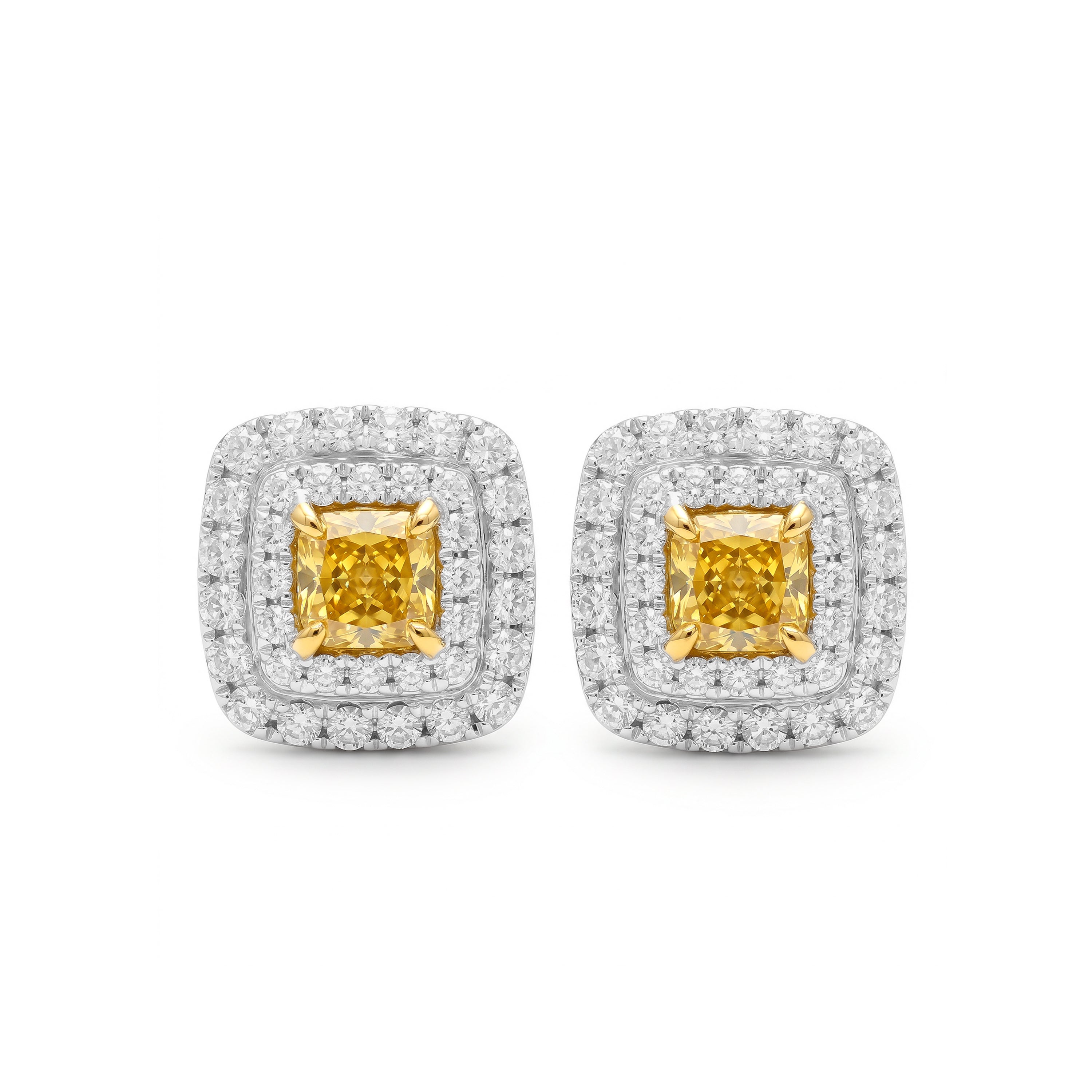 Natural Orange Cushion Diamond Halo Earrings | GIA Certified