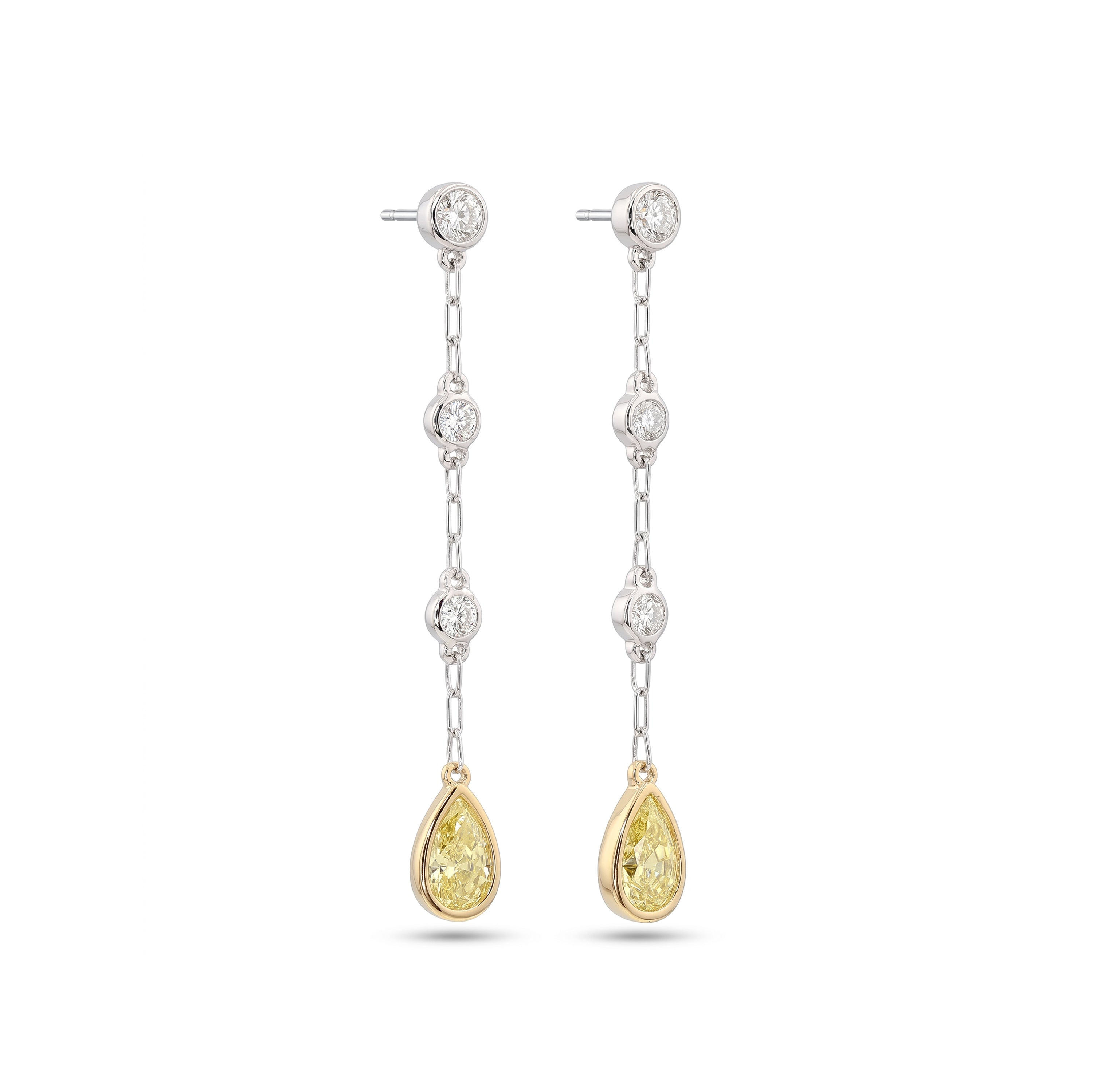 Natural Yellow Pear Diamond Bezel Drop Earring | GIA Certified