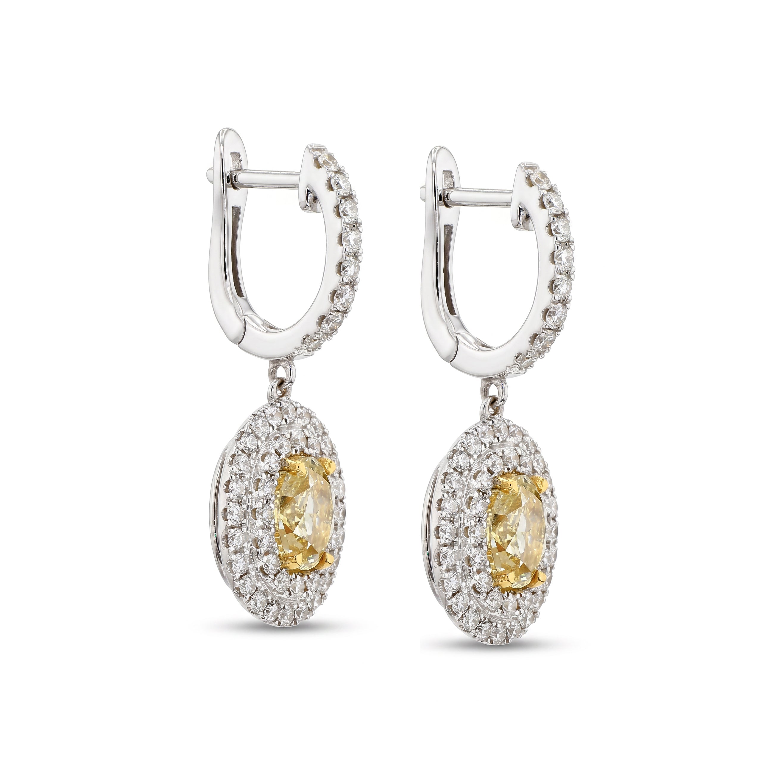 Natural Yellow Oval Diamond Halo Drop Earring | GIA Certified