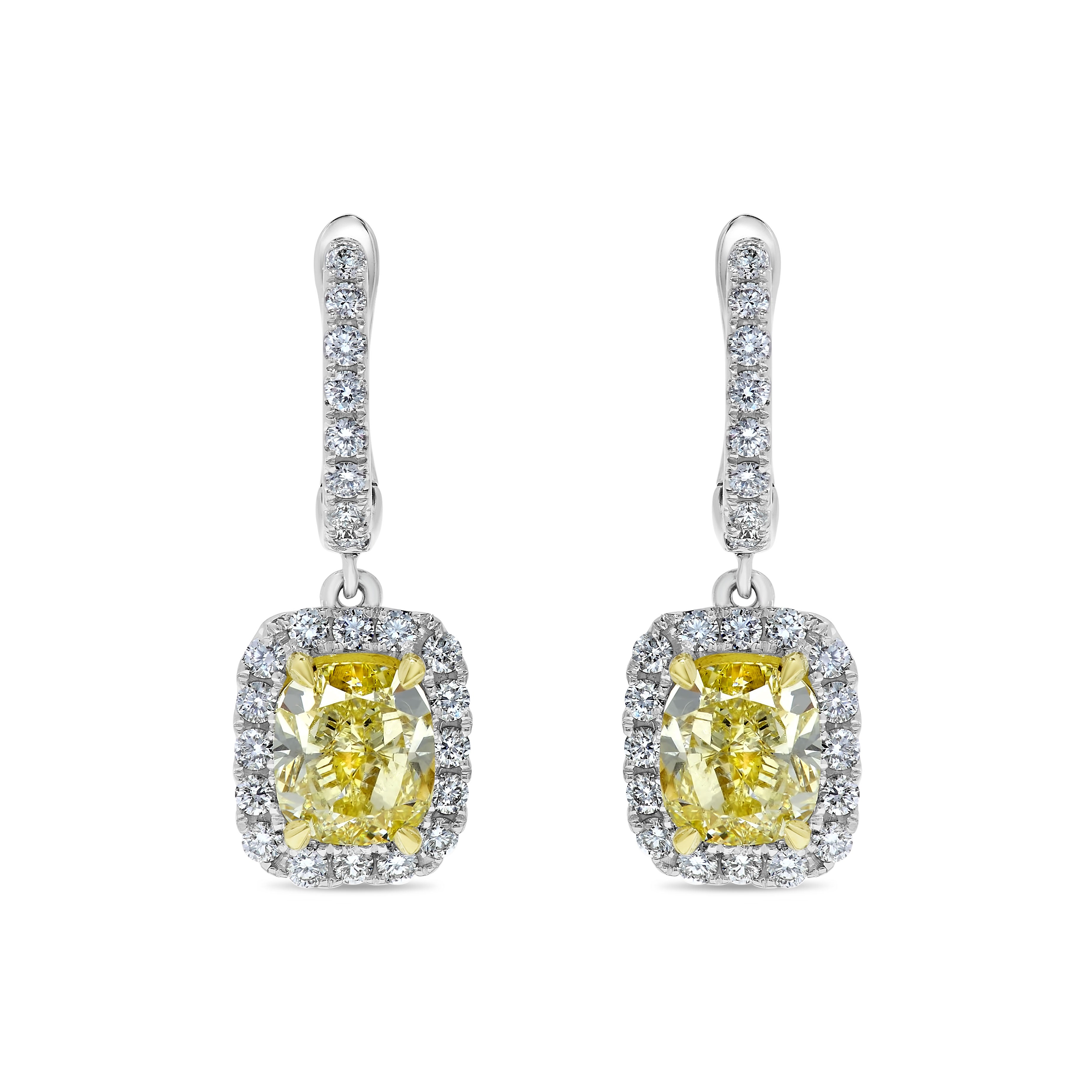 GIA Yellow Cushion Cut Diamonds & White Diamond Earrings JE1049GH