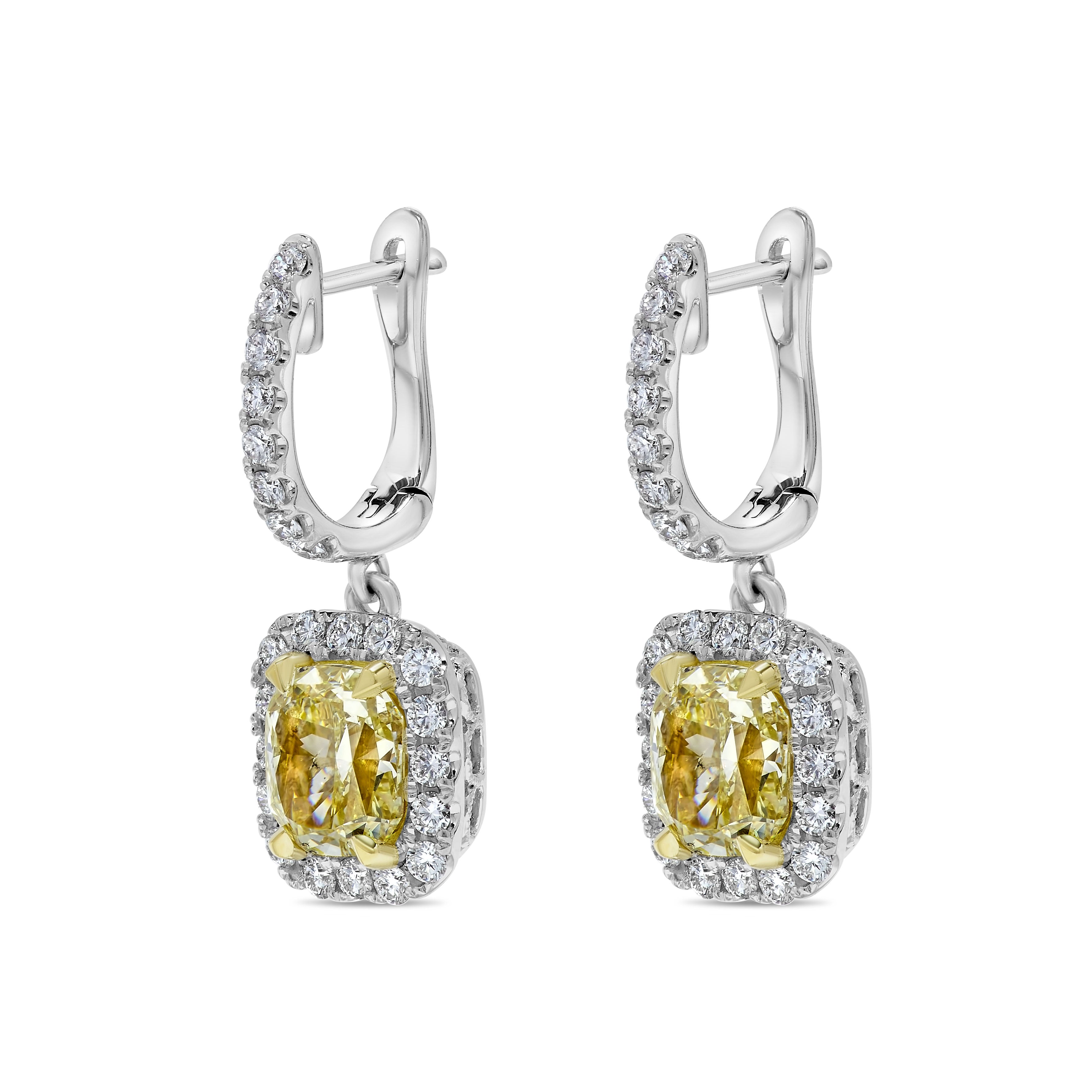 GIA Yellow Cushion Cut Diamonds & White Diamond Earrings JE1049GH