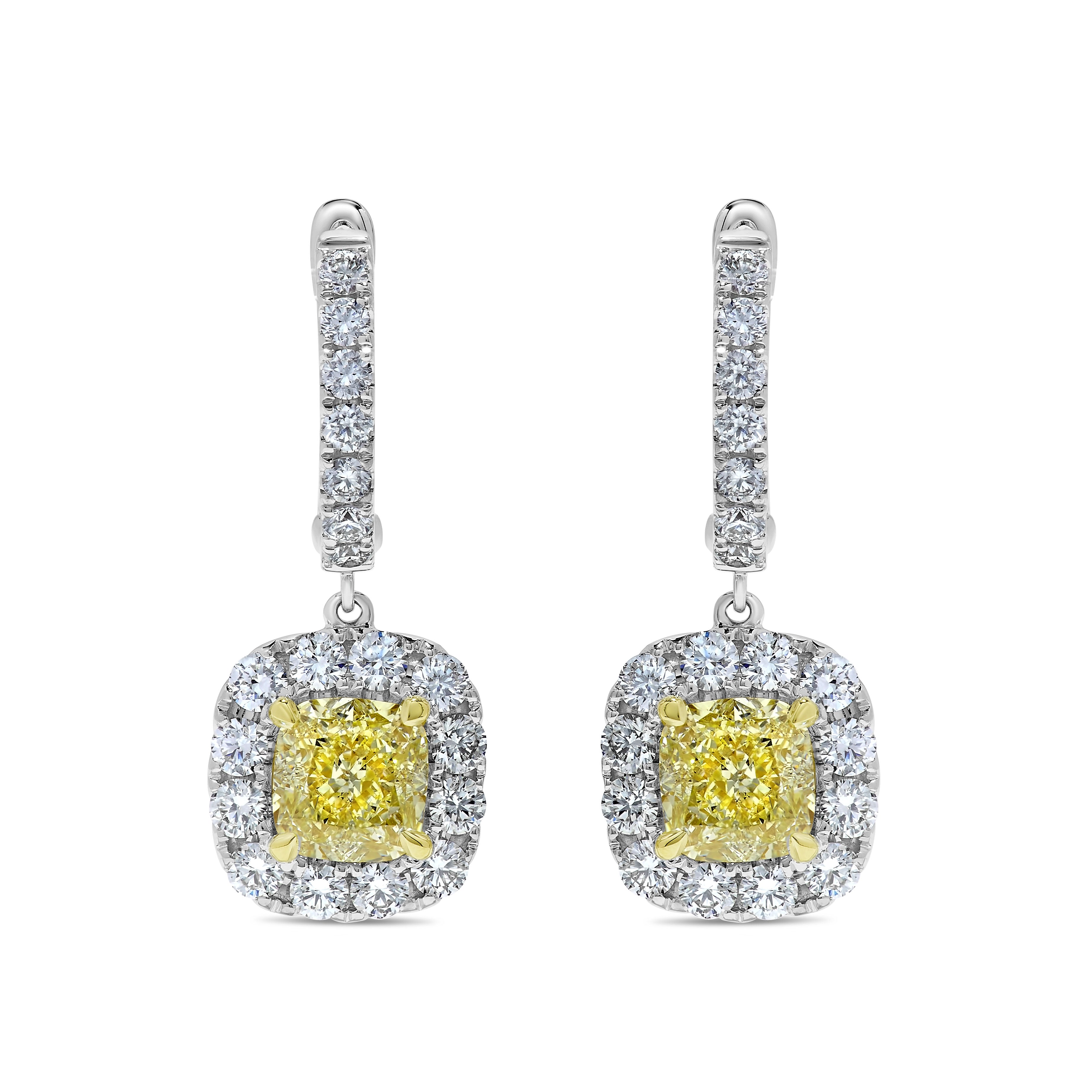 GIA Yellow Cushion Cut & White Diamond Drop Earrings JE1050GP