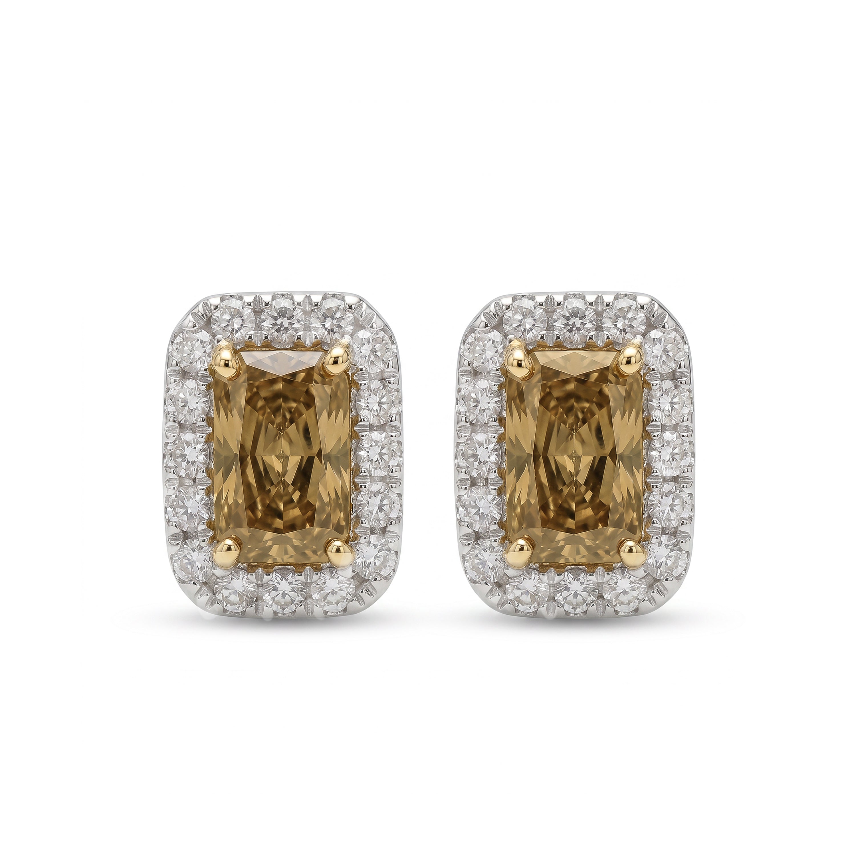 Natural Yellow Radiant Diamond Halo Earrings | GIA Certified