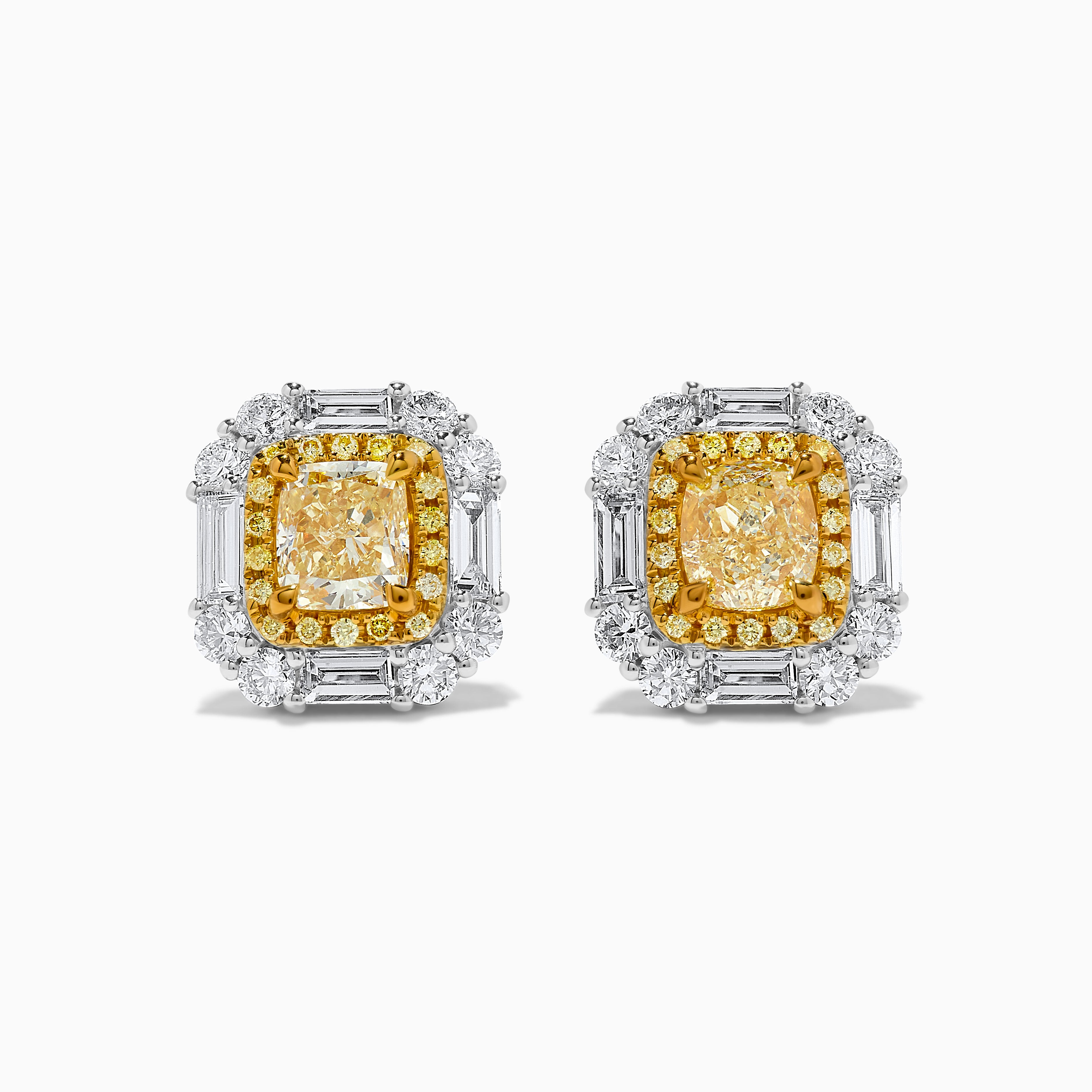 GIA Yellow Cushion Cut & White Diamond Stud Earrings JE1072GH