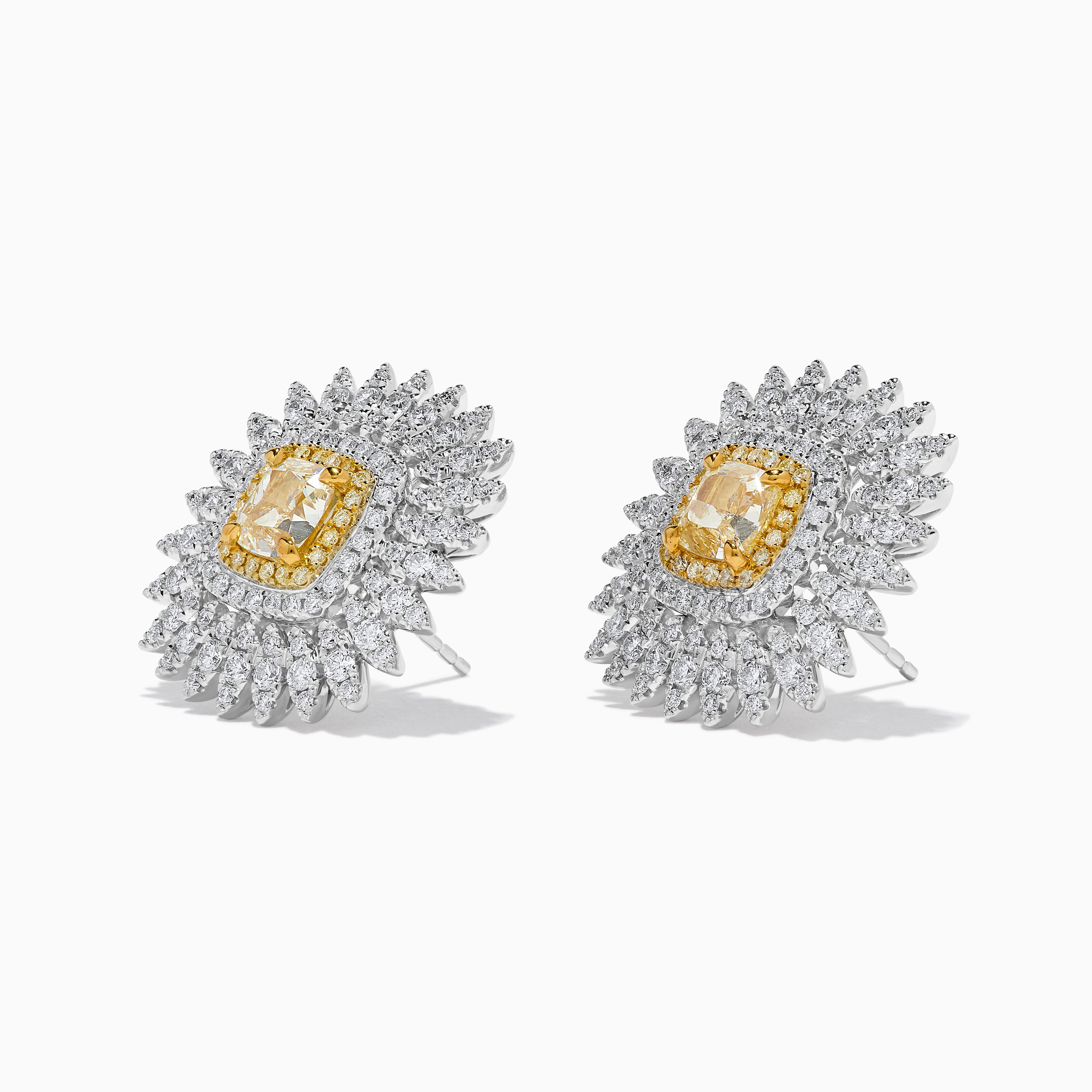 GIA Yellow Cushion Cut & White Diamond Stud Earrings JE1072GH